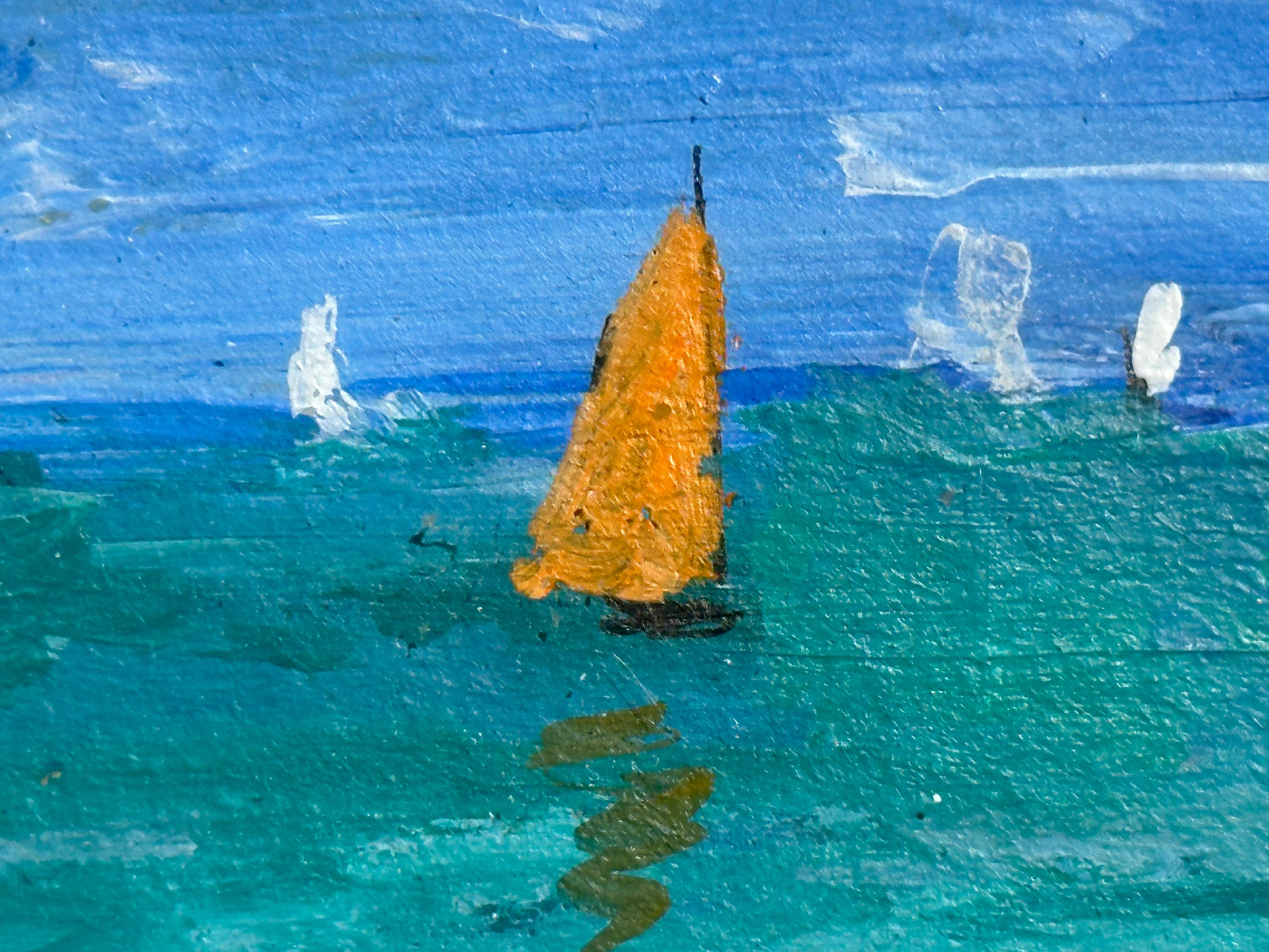Vue impressionniste de voiliers en course en mer - Impressionnisme Painting par Charles Bertie Hall