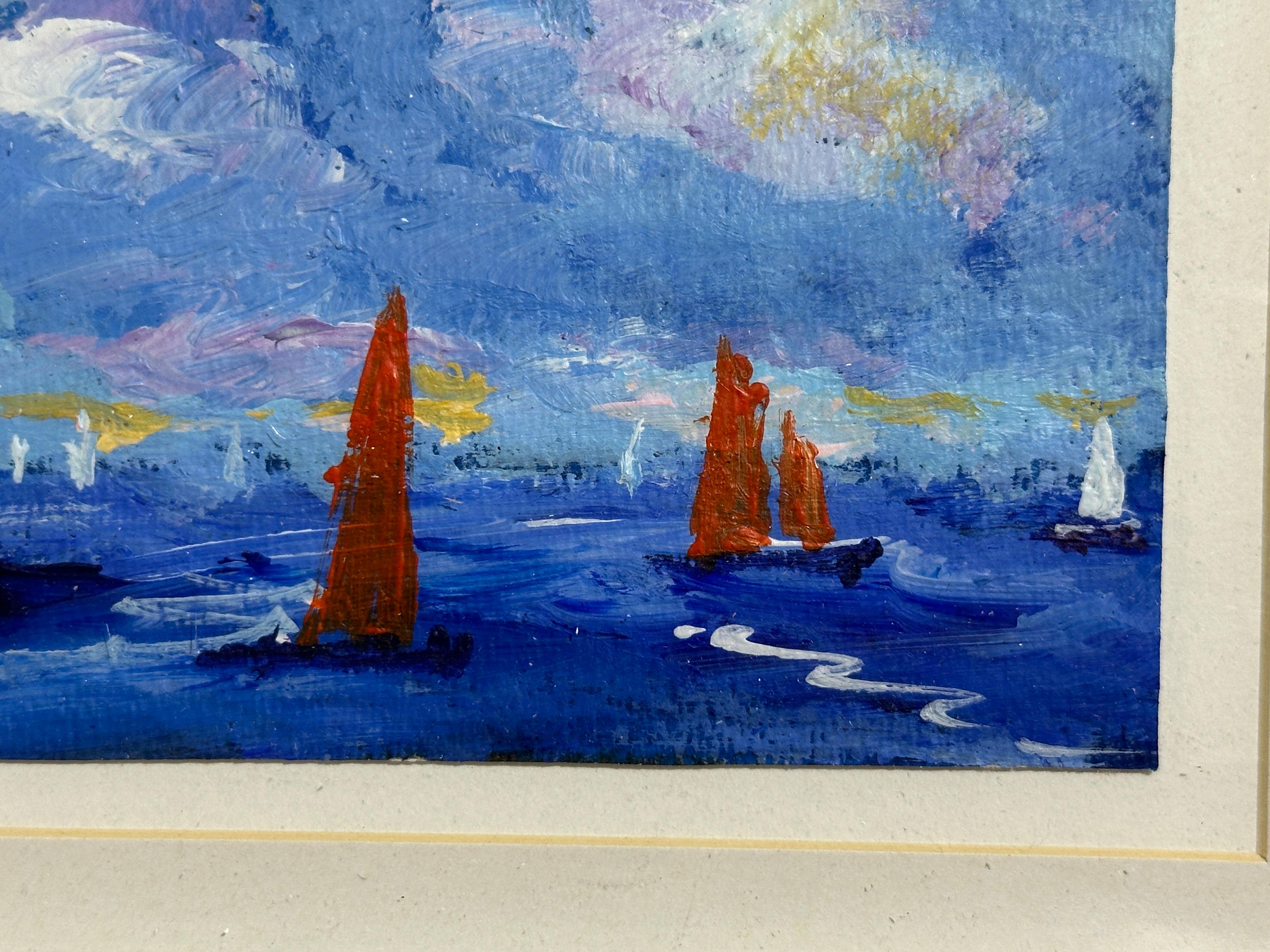 Vue impressionniste de voiliers en course en mer - Impressionnisme Painting par Charles Bertie Hall