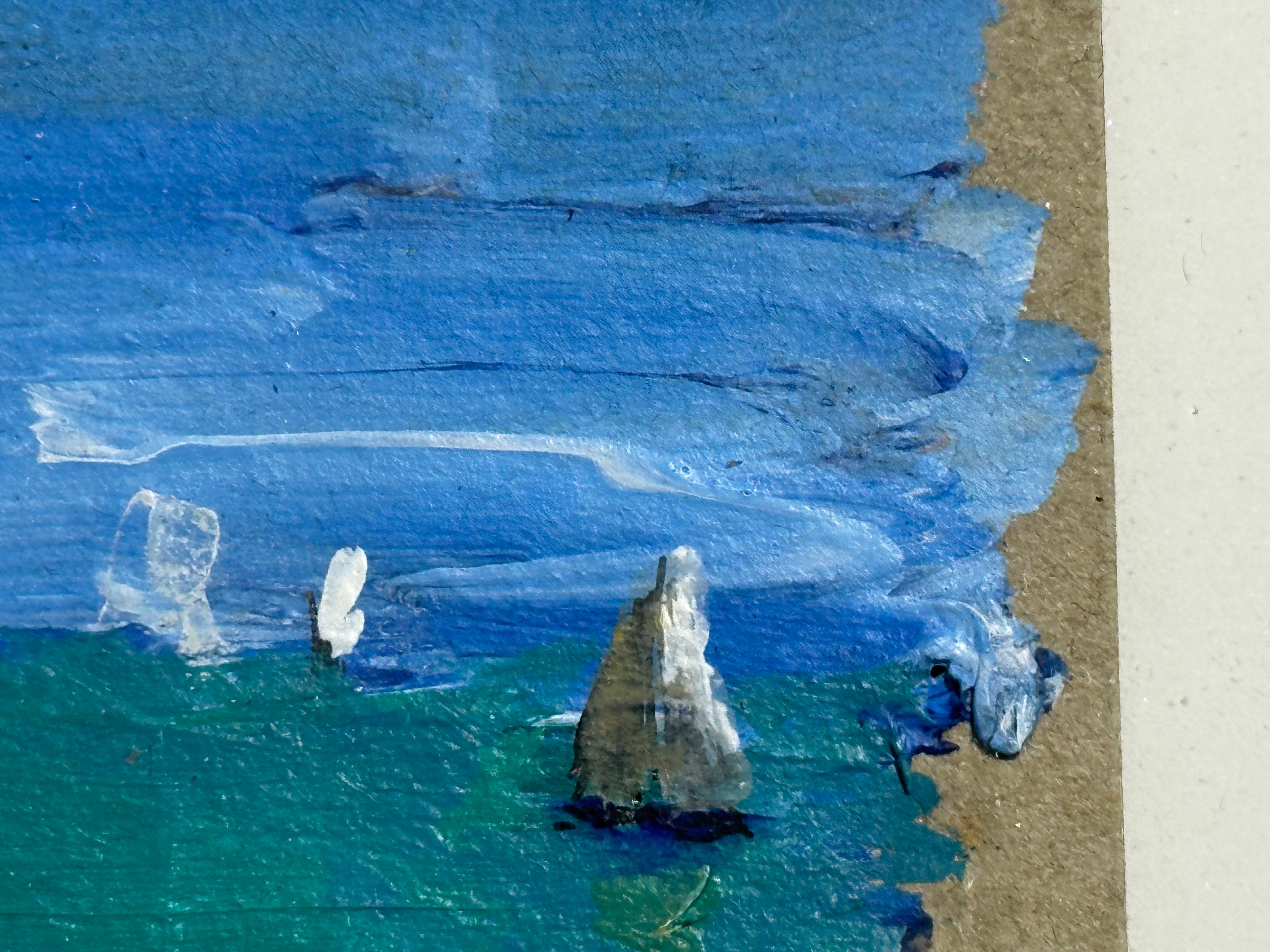 Vue impressionniste de voiliers en course en mer - Gris Figurative Painting par Charles Bertie Hall