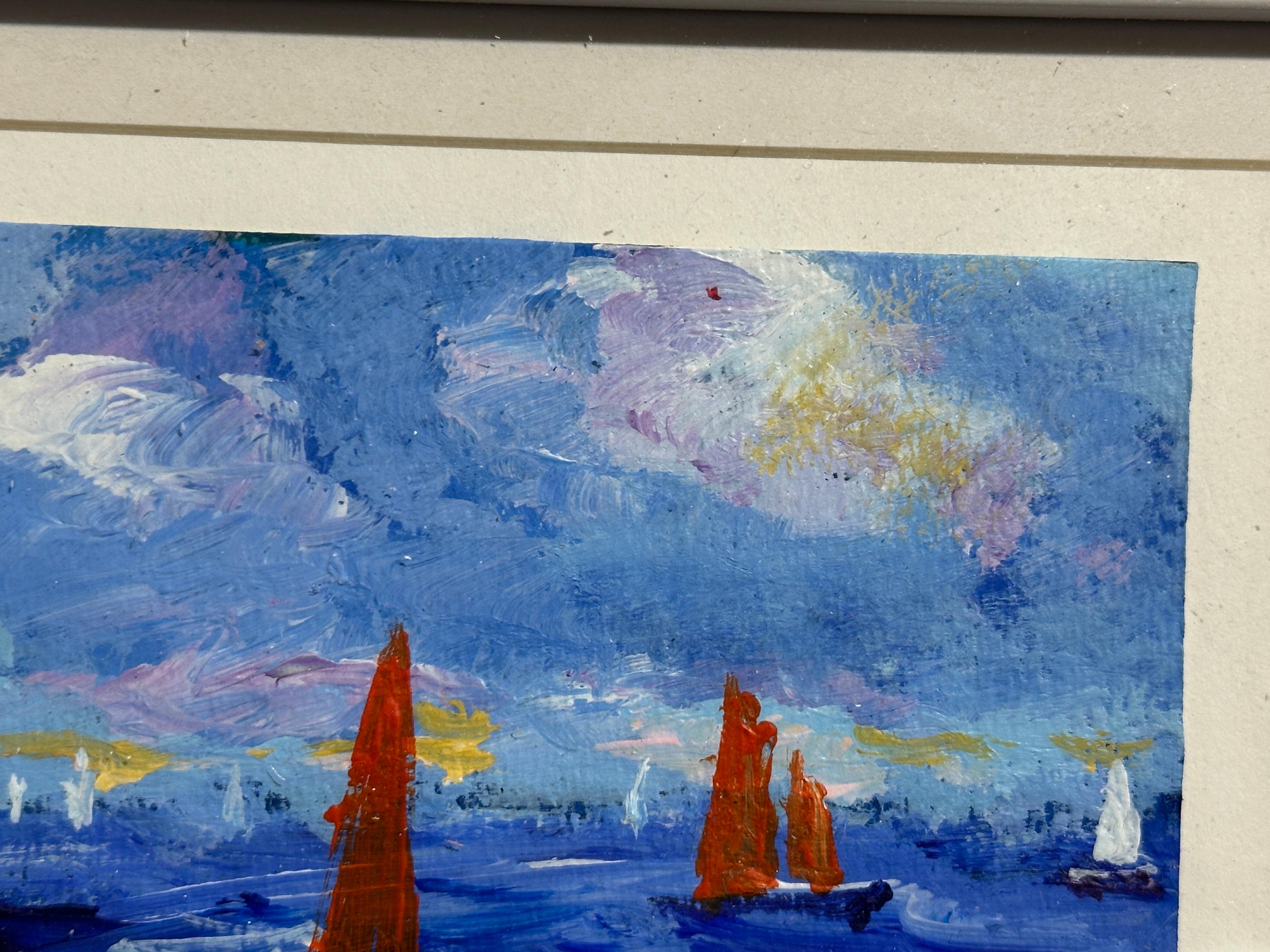 Vue impressionniste de voiliers en course en mer en vente 1