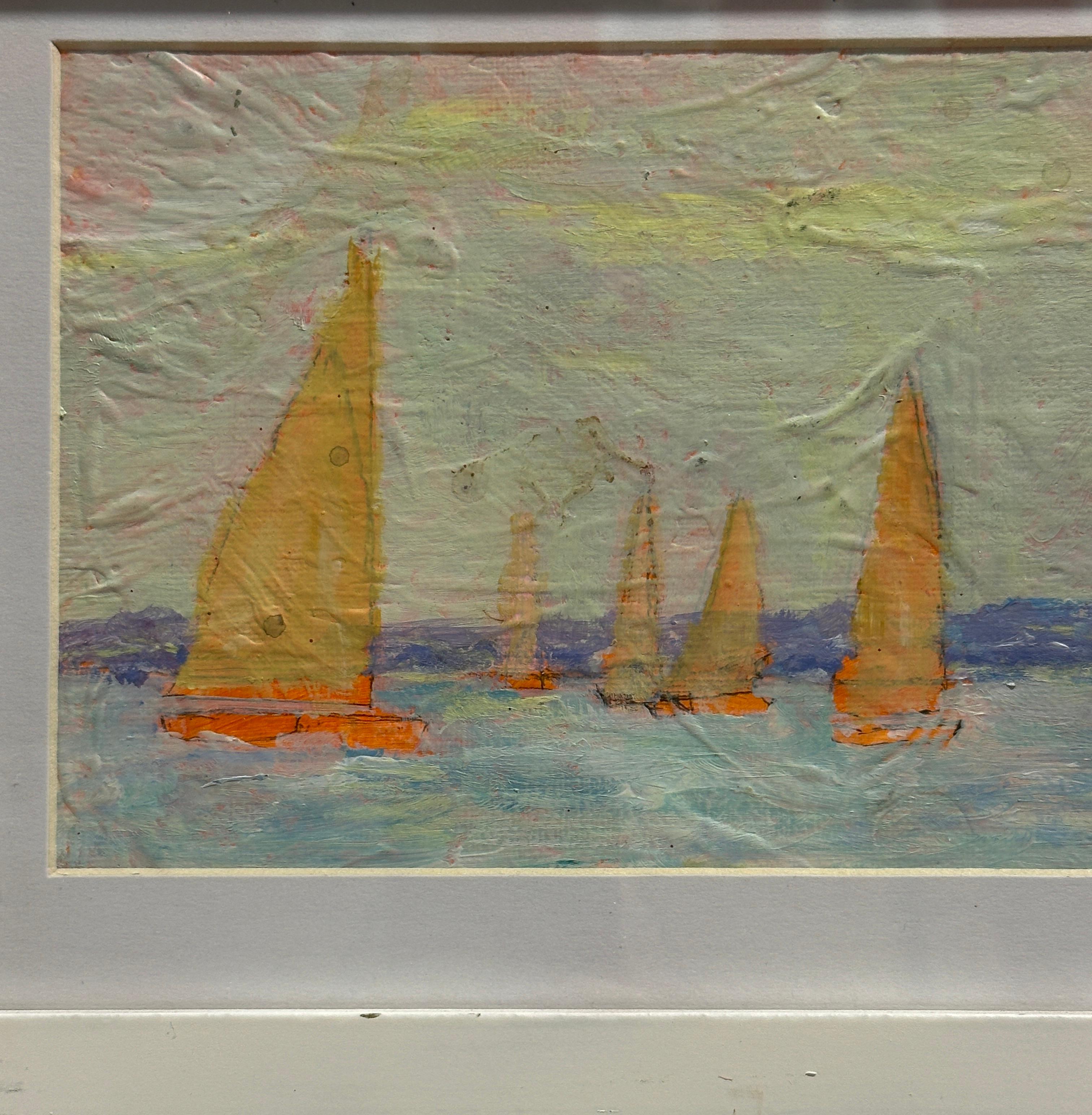 Scène moderniste de voiliers dans le Long Island Sound - Painting de Charles Bertie Hall