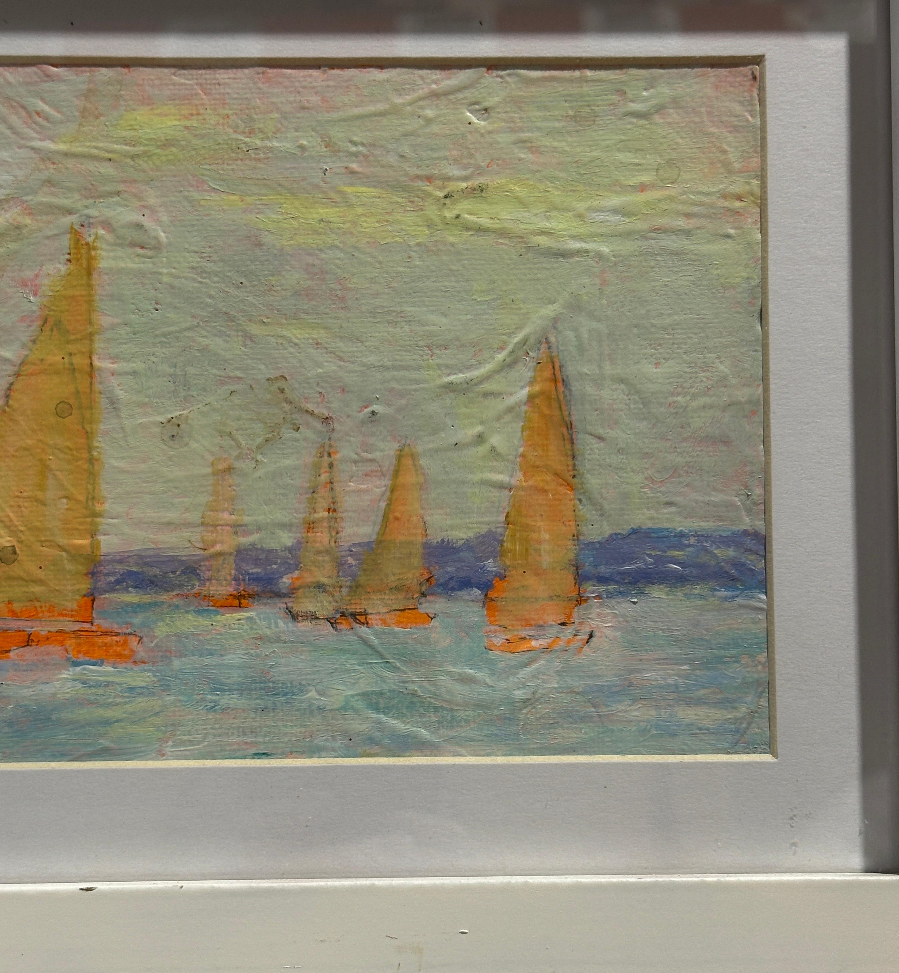 Scène moderniste de voiliers dans le Long Island Sound - Moderne Painting par Charles Bertie Hall