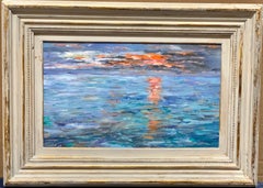 Oil painting 20th Century American Impressionist scene, Sunrise on the water CT