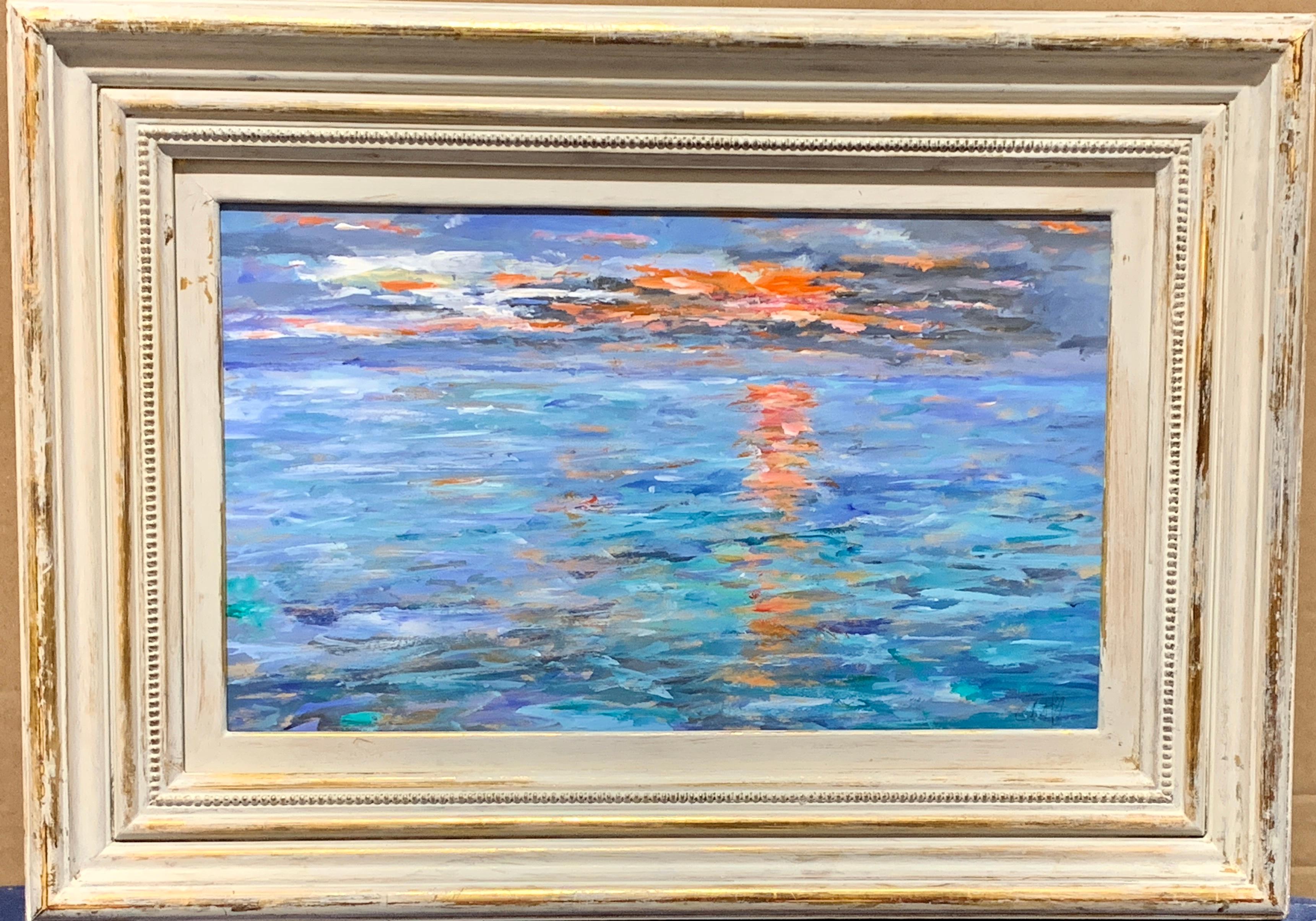 Charles Bertie Hall Figurative Painting - Oil painting 20th Century American Impressionist scene, Sunrise on the water CT