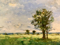 Pintura al óleo, Impresionista Paisaje de finales del siglo XX con árboles, Surrey, Reino Unido