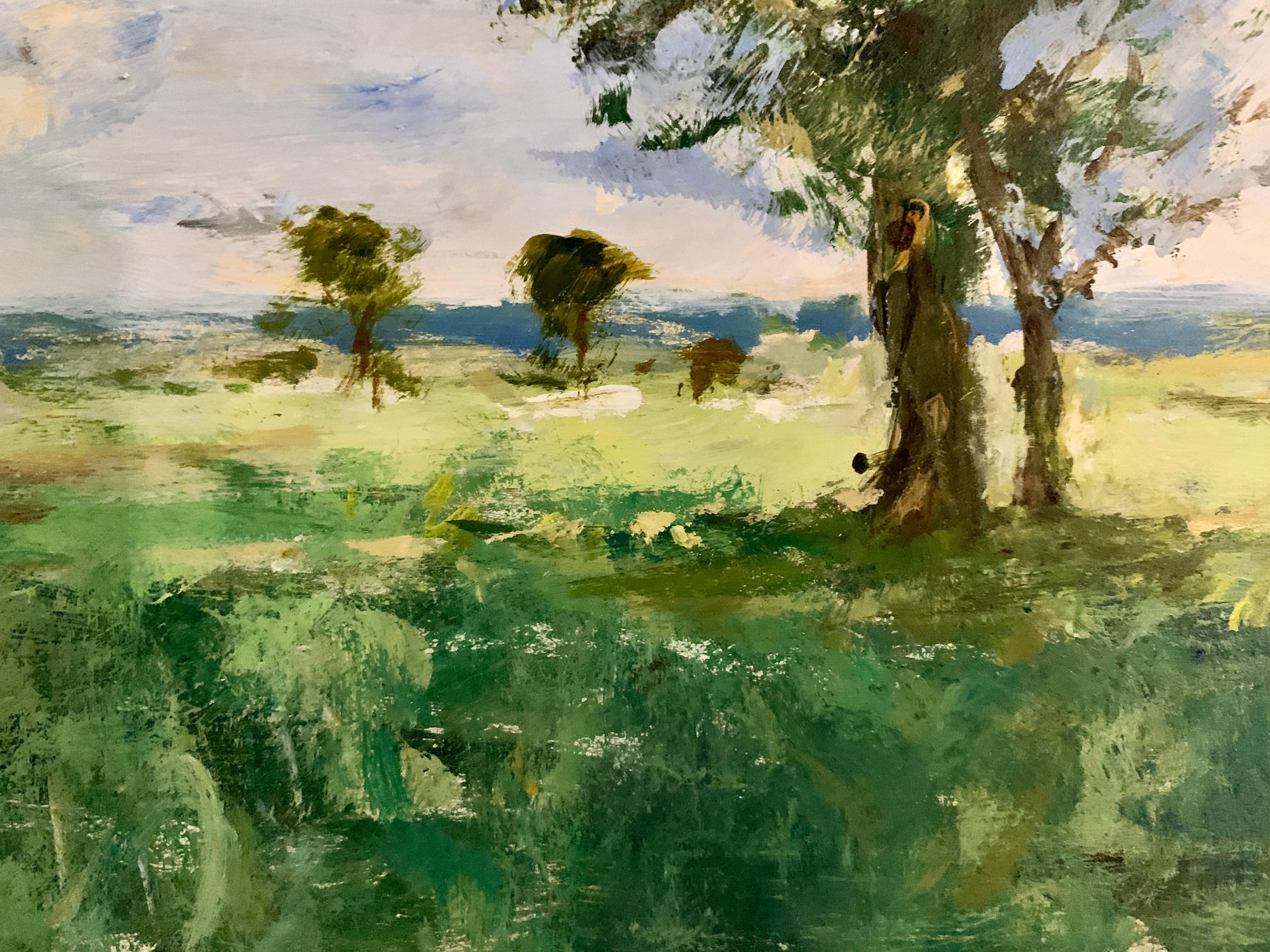 Oil painting, Impressionist Late 20th century landscape with trees, Surrey, UK - Beige Landscape Painting by Charles Bertie Hall