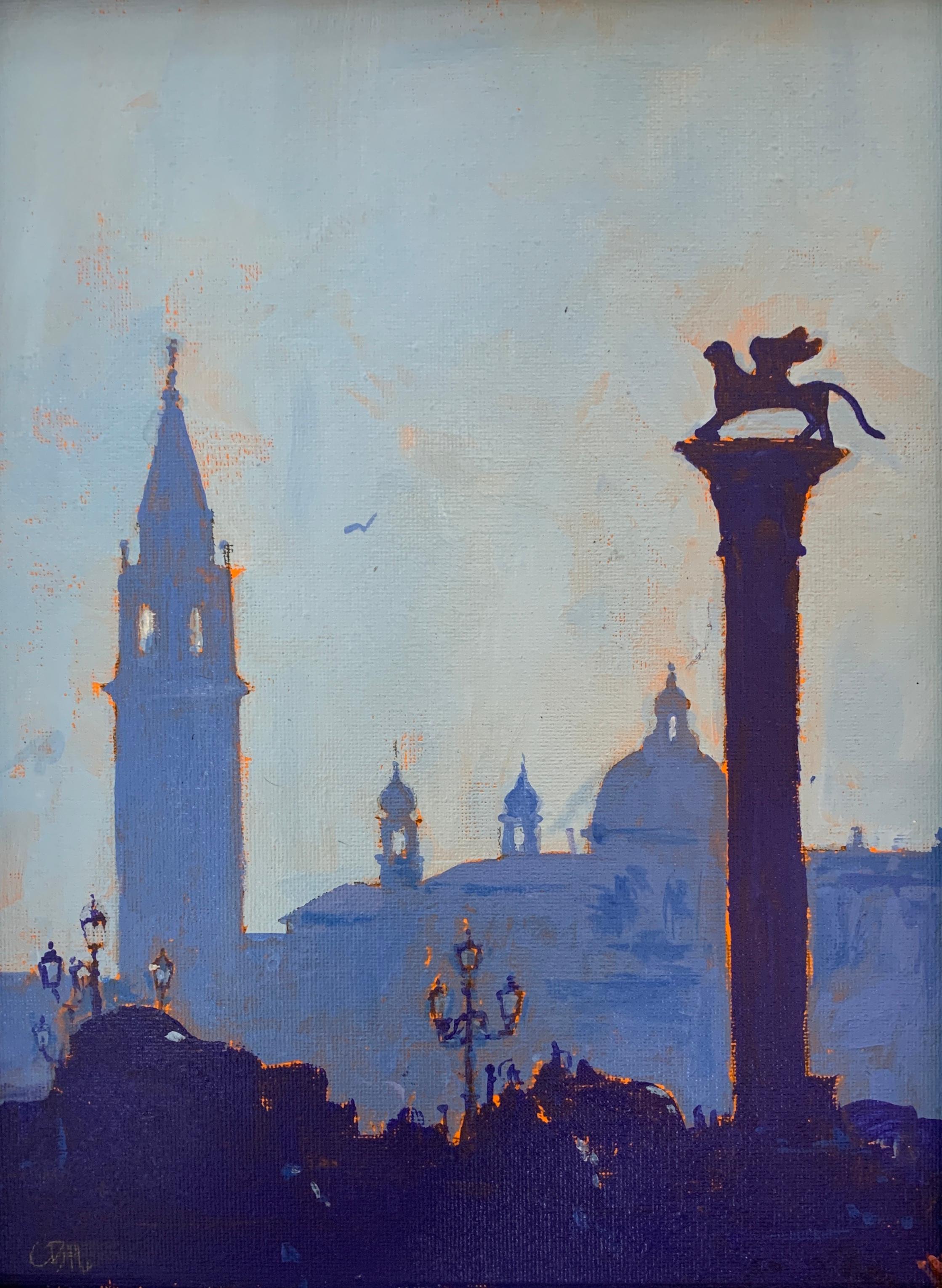 Tonal Blue Impressionist view of St.Marks in Venice, Italy - Painting by Charles Bertie Hall