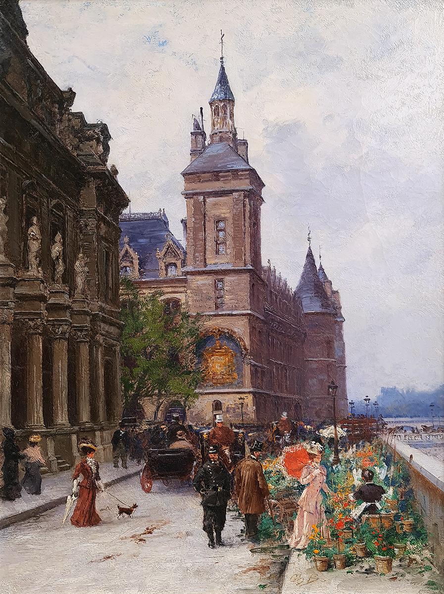 Blumenmarkt – Painting von Charles Bertier
