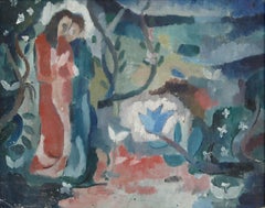 Charles Betremieux (1919-1997) - Óleo enmarcado de 1938, Figuras entre la flora del bosque