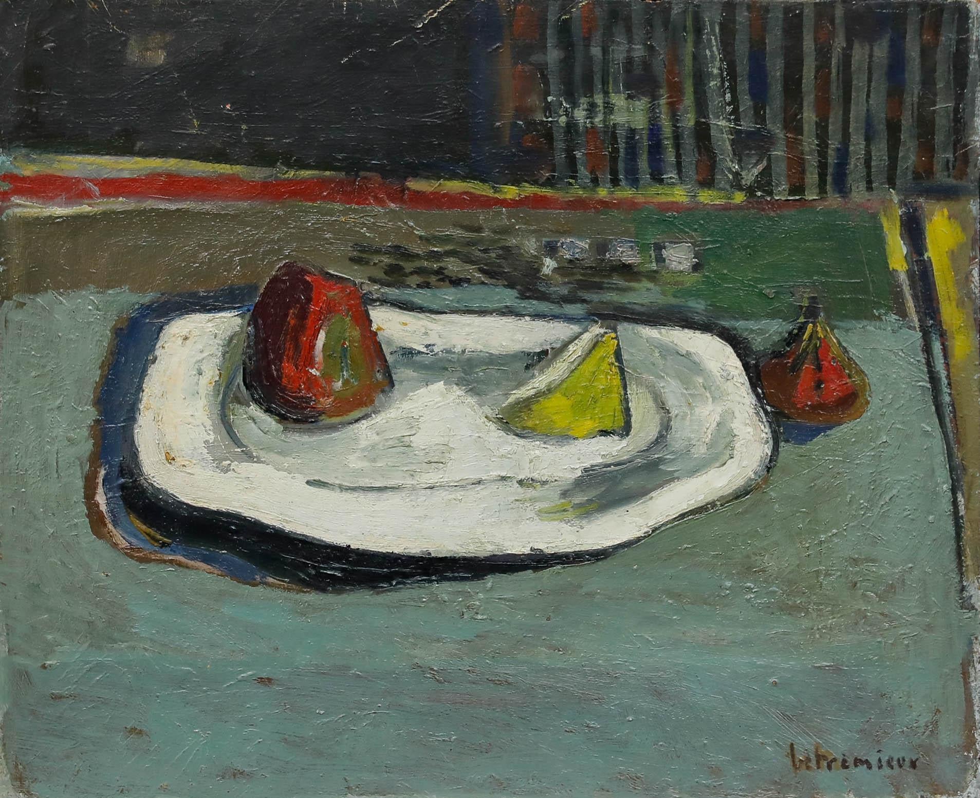 Charles Betremieux (1919-1997) - Gerahmtes Öl des 20. Jahrhunderts, Ein Teller mit Obst – Painting von  Charles Betremieux