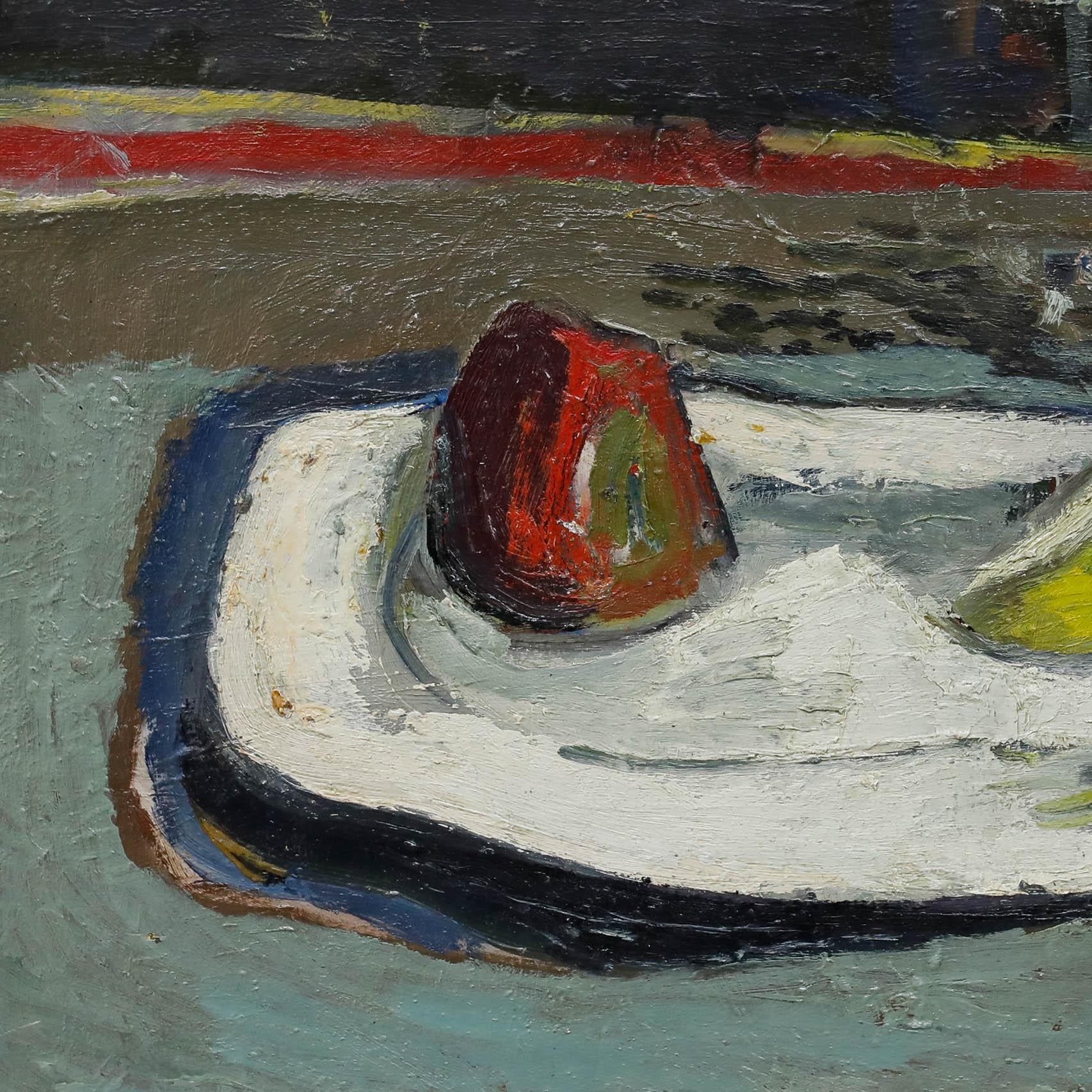 Ein modernistisches Stilleben des Künstlers Charles Betremieux (1919-1997). Gut präsentiert in einem modernen Rahmen im Stil eines Tabletts. Rechts unten signiert 