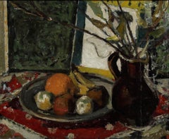 Charles Betremieux (1919-1997) - Óleo enmarcado, Fruta sobre un cargador de metal