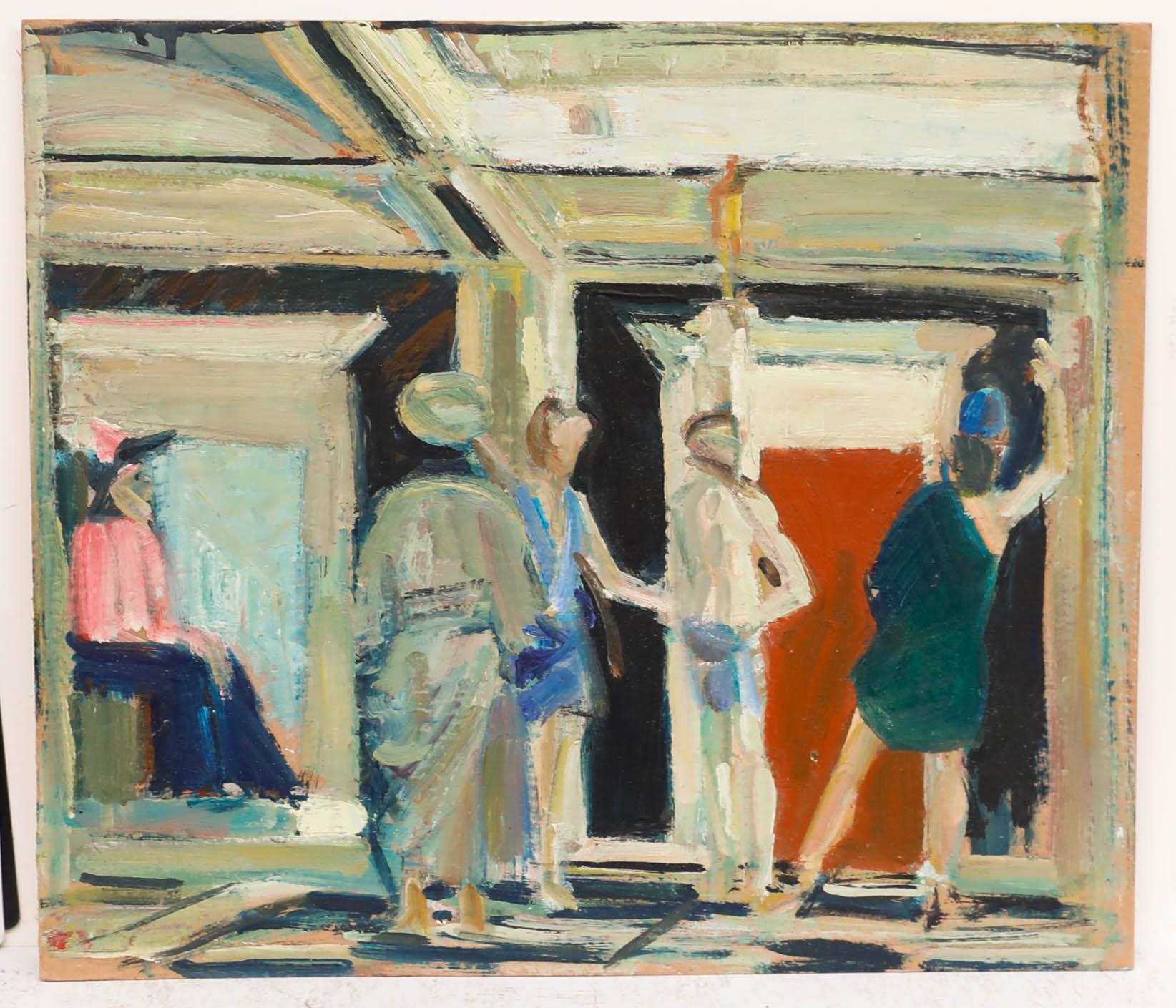 Charles Betremieux (1919-1997) - Huile du milieu du 20e siècle, A Crowd Gathers - Painting de  Charles Betremieux