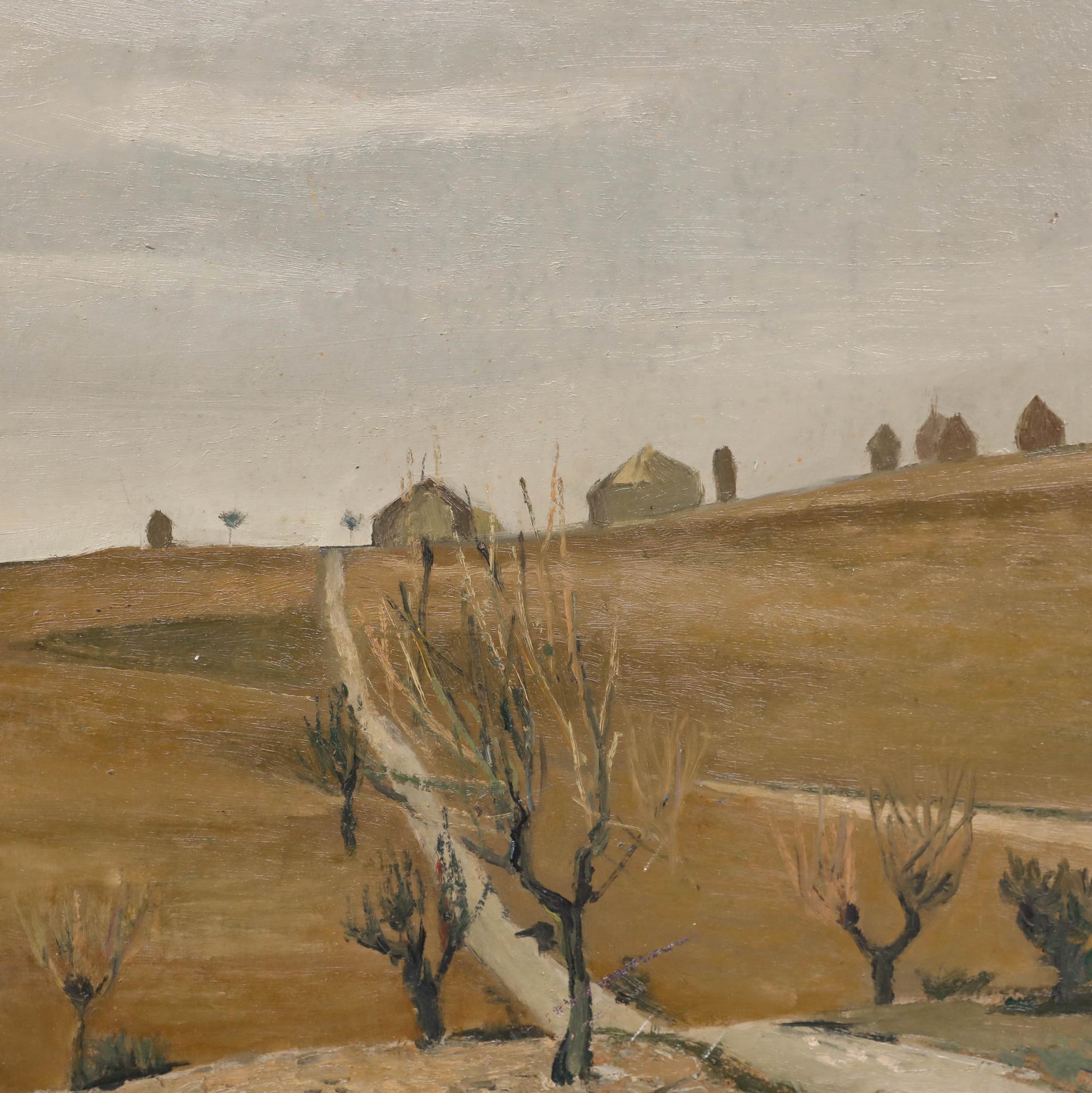 Charles Betremieux (1919-1997) – Ölgemälde, Road to the Farm, Mitte des 20. Jahrhunderts (Braun), Landscape Painting, von  Charles Betremieux