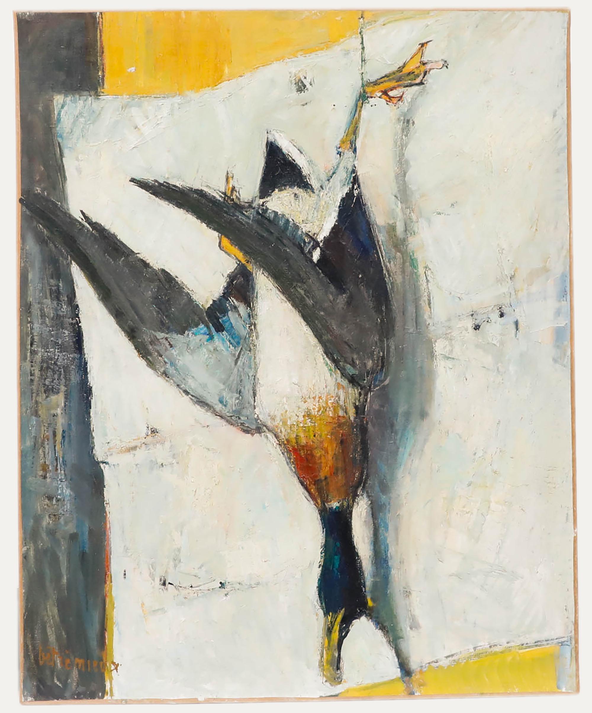 Animal Painting di  Charles Betremieux - Charles Betremieux (1919-1997) - Olio della metà del XX secolo, L'anatra