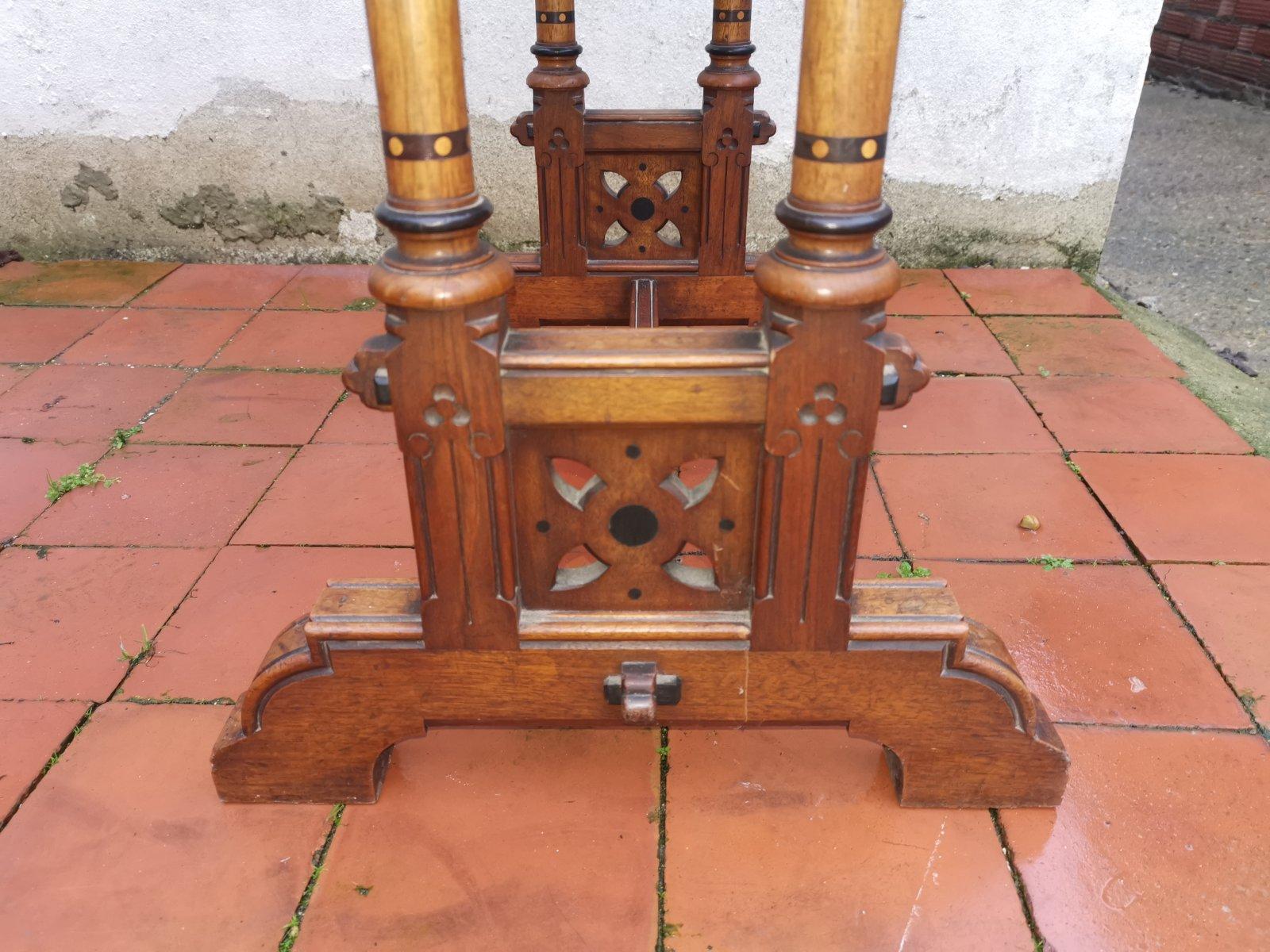 Charles Bevan for Marsh & Jones Gothic Revival side table with a burr walnut top For Sale 6