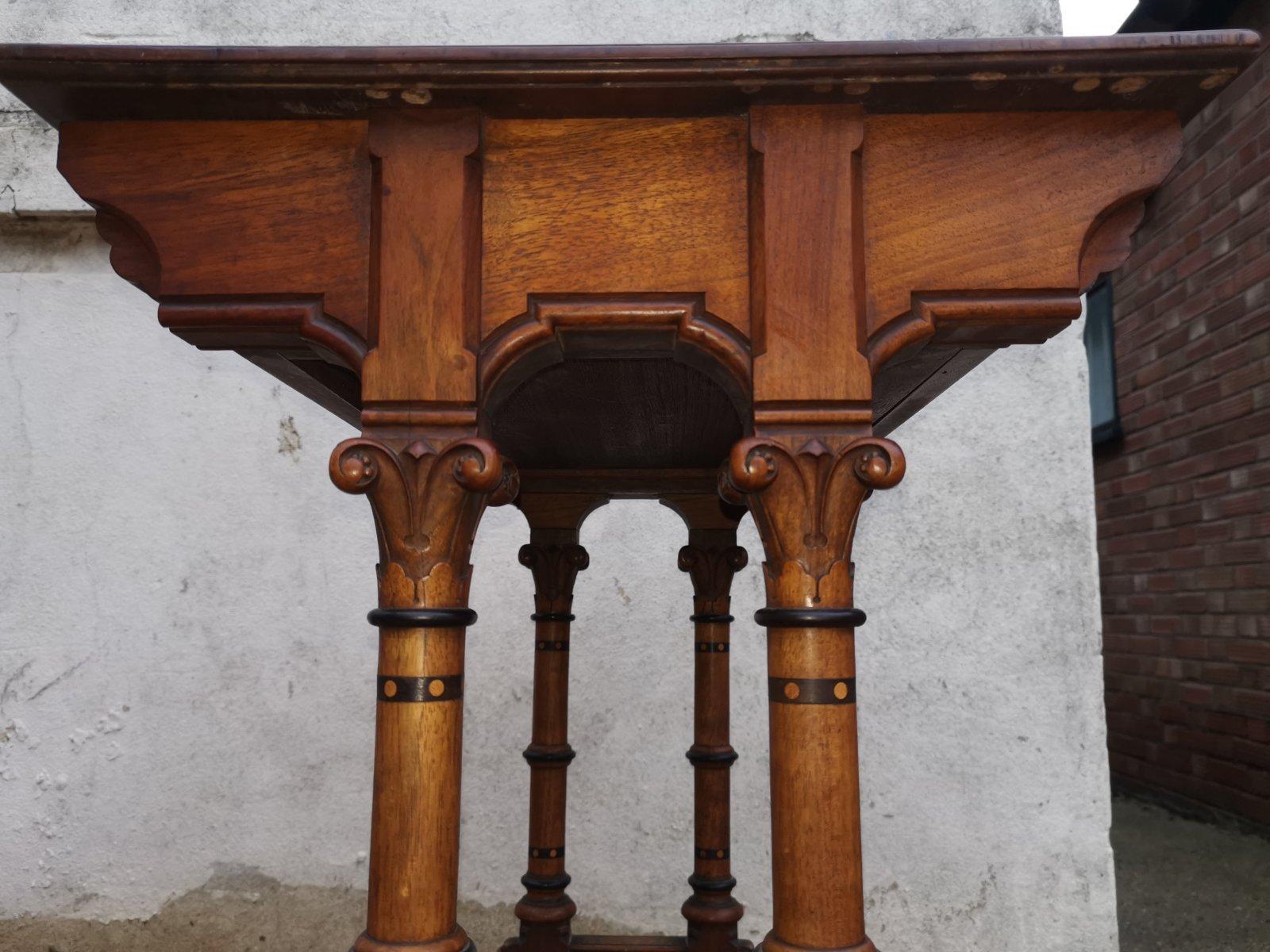 Charles Bevan for Marsh & Jones Gothic Revival side table with a burr walnut top For Sale 1