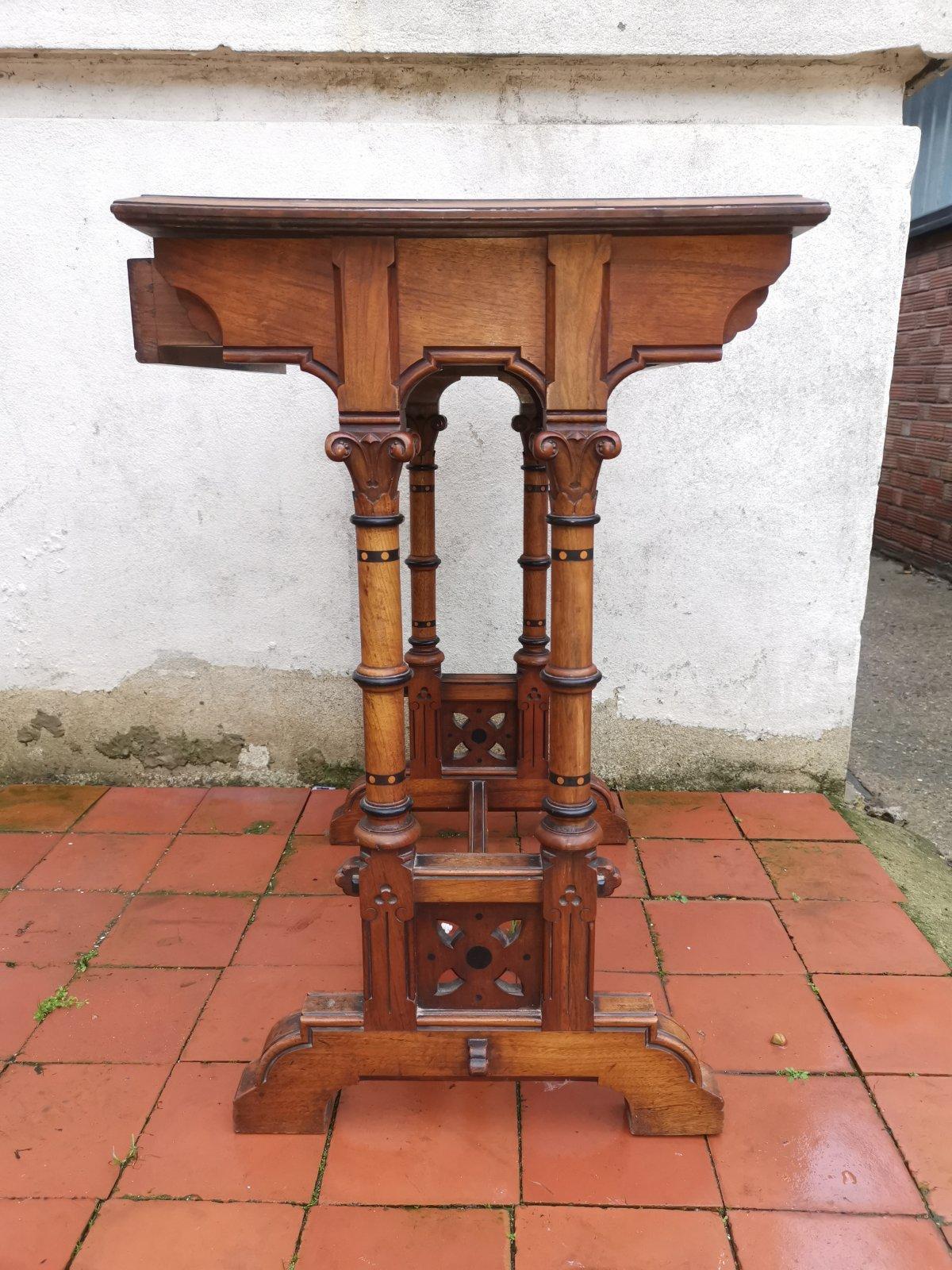 Charles Bevan for Marsh & Jones Gothic Revival side table with a burr walnut top For Sale 2