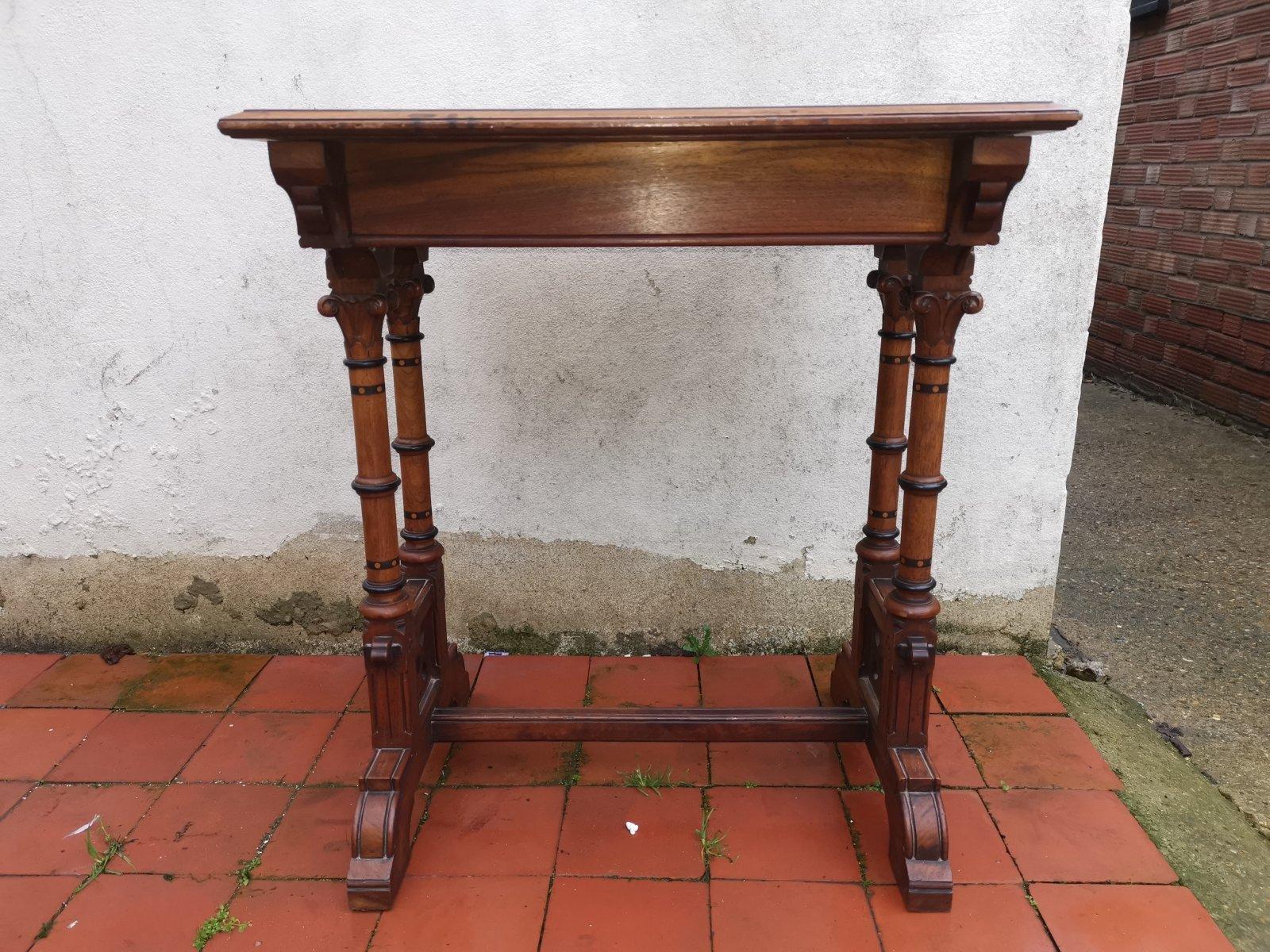 Charles Bevan for Marsh & Jones Gothic Revival side table with a burr walnut top For Sale 8