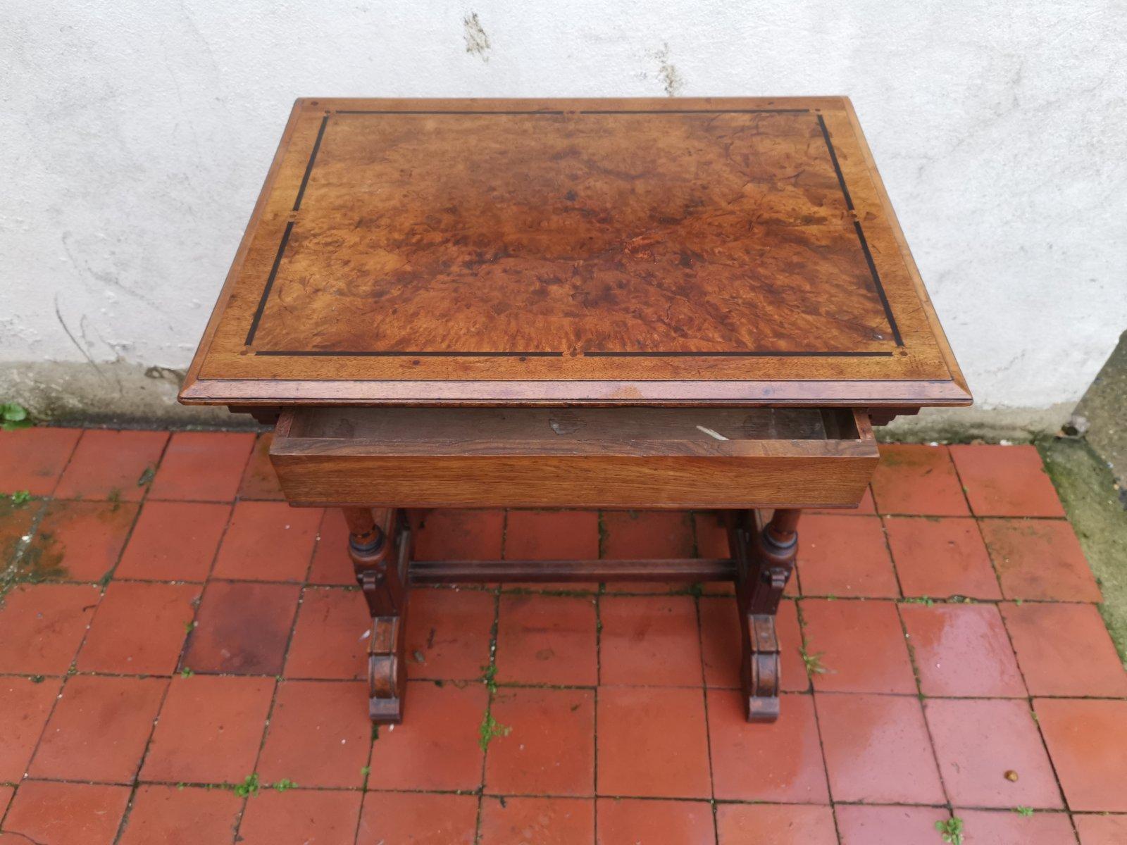 Charles Bevan for Marsh & Jones Gothic Revival side table with a burr walnut top In Good Condition For Sale In London, GB