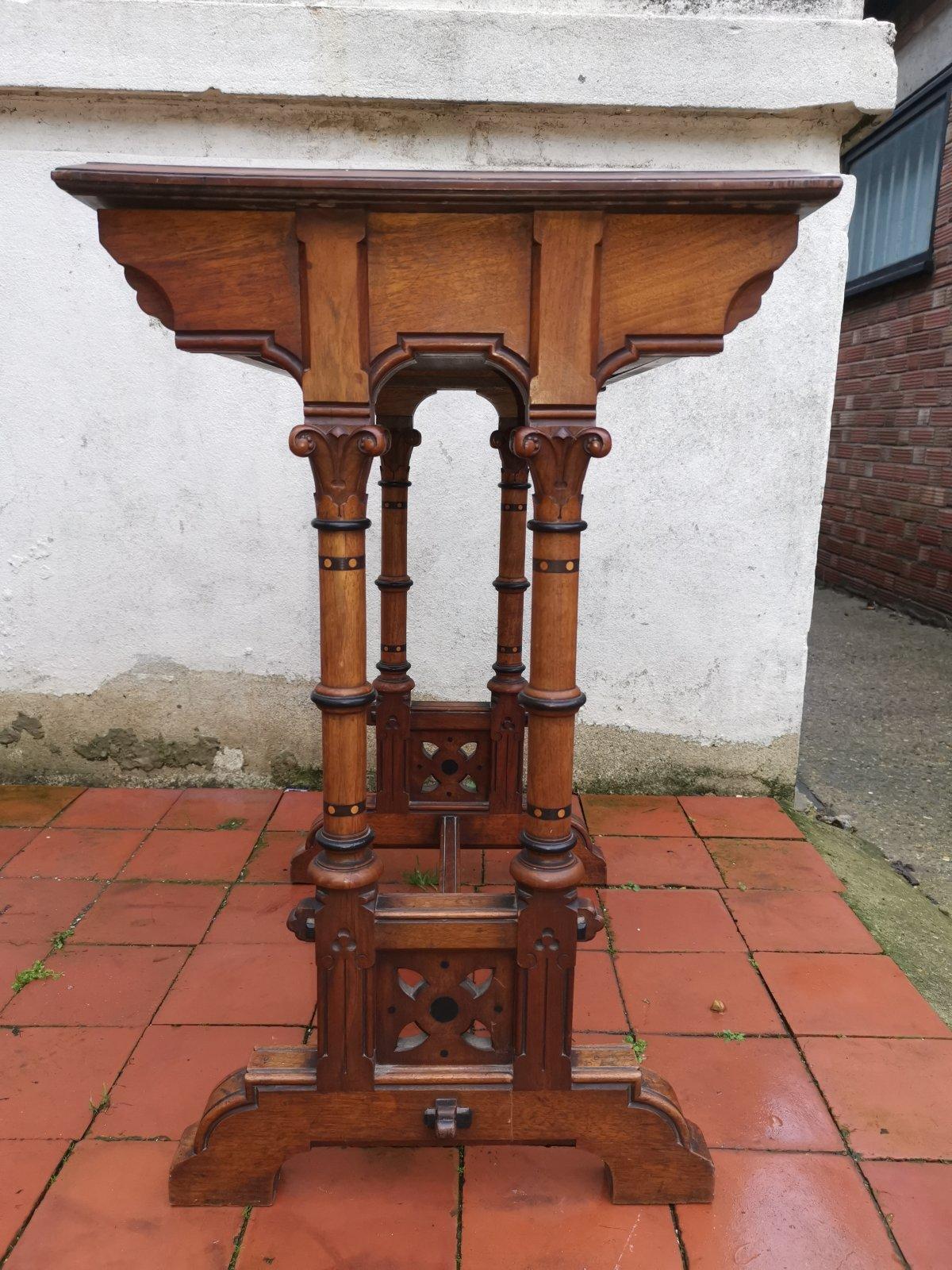 Charles Bevan for Marsh & Jones Gothic Revival side table with a burr walnut top For Sale 3