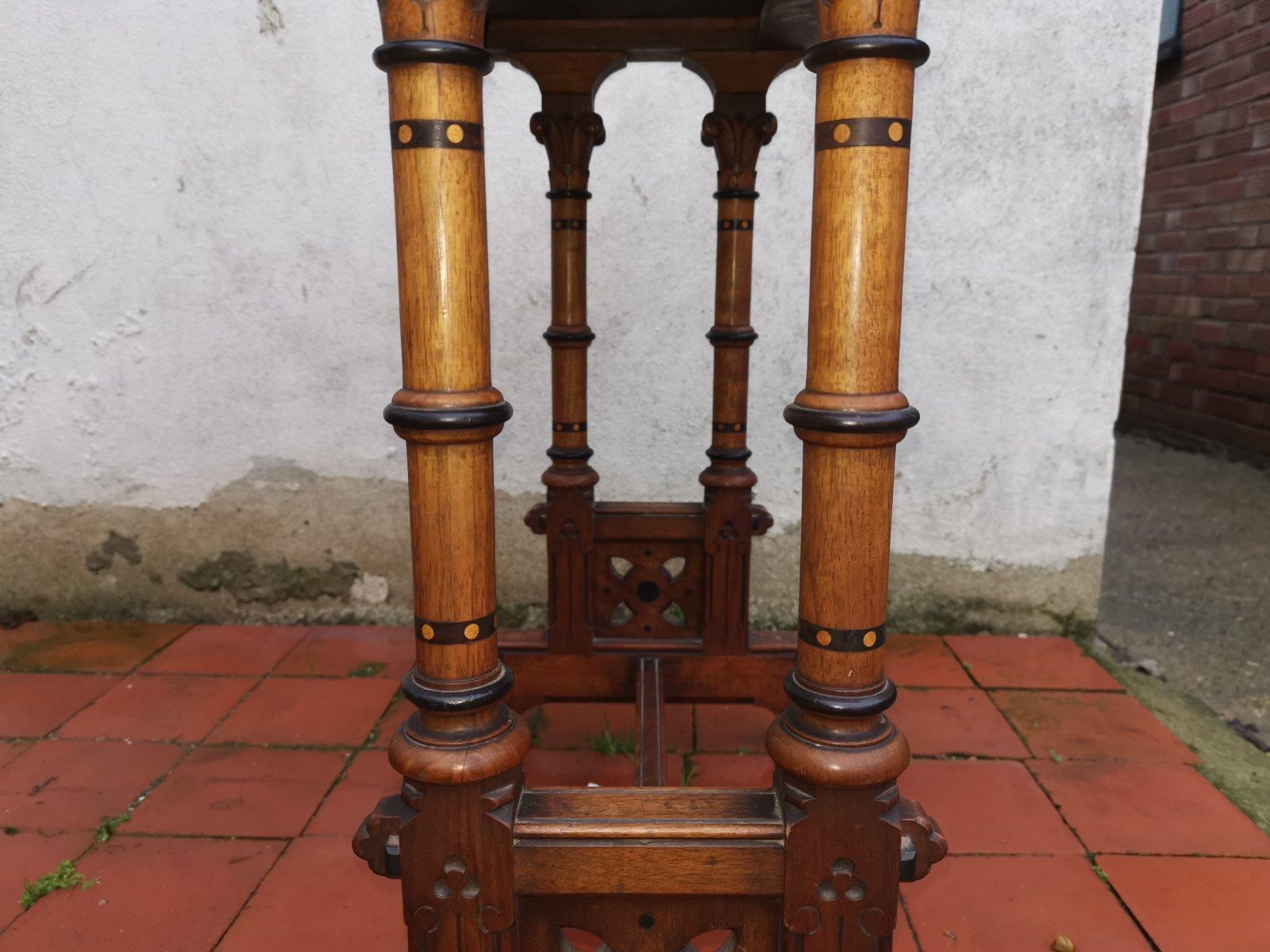 Charles Bevan for Marsh & Jones Gothic Revival side table with a burr walnut top For Sale 4