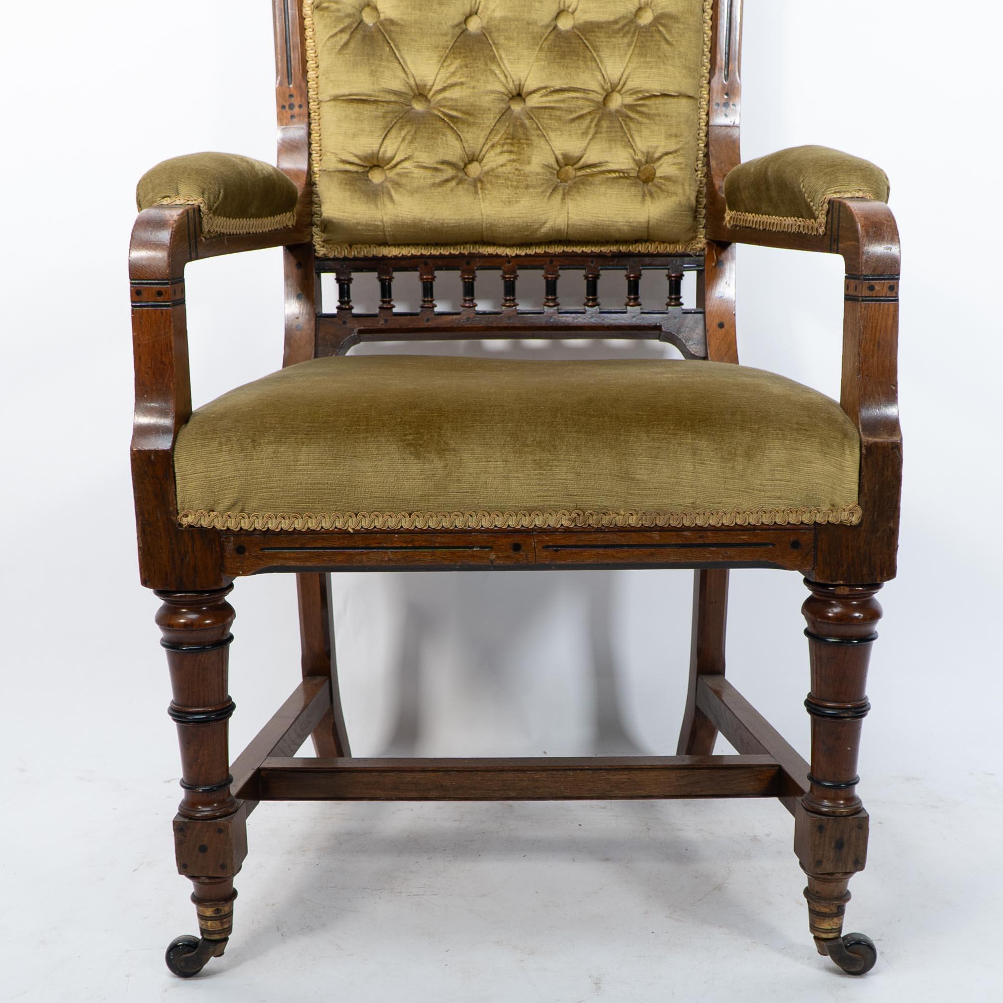Charles Bevan attr. A set of five Gothic Revival oak dining chairs & an armchair For Sale 2