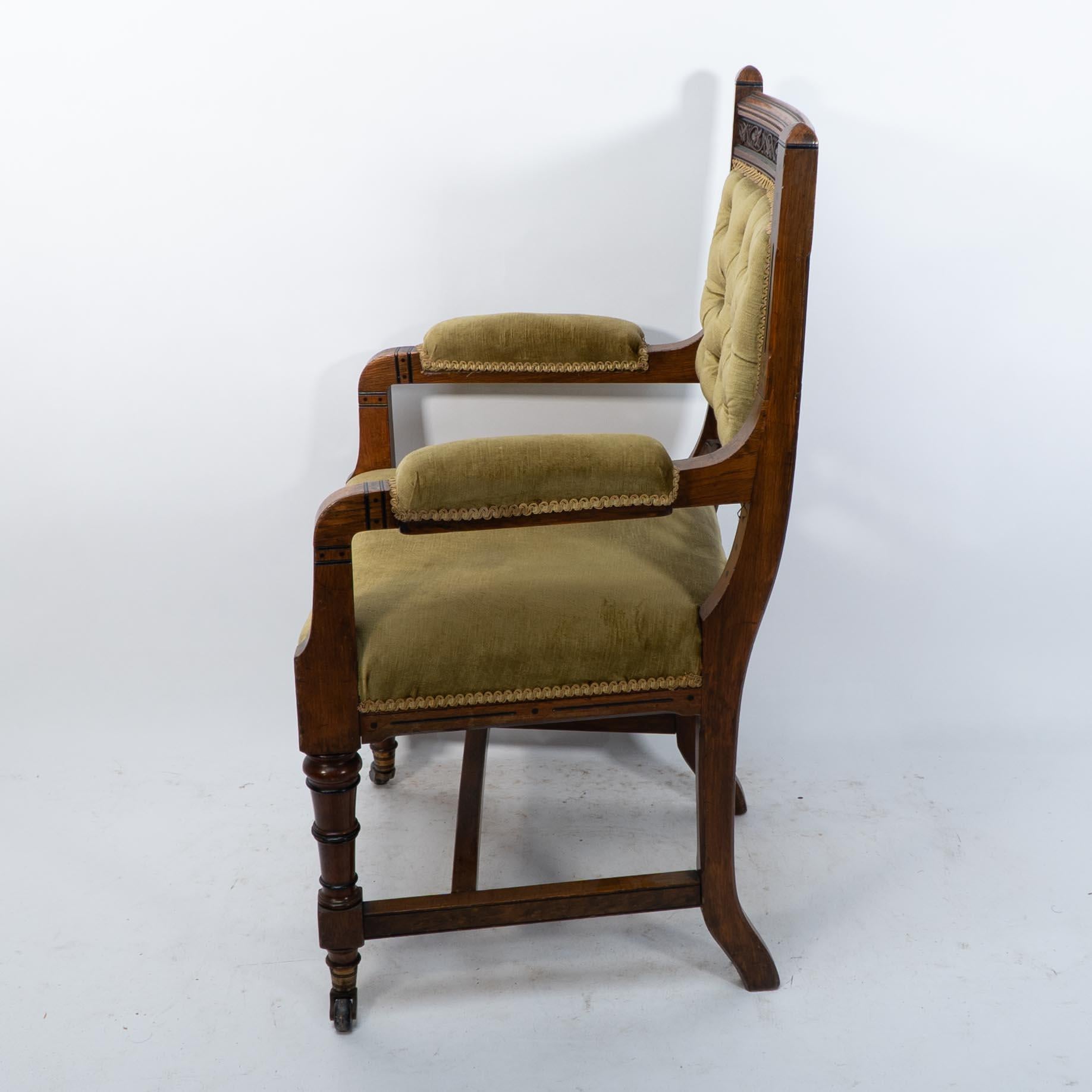 Hand-Carved Charles Bevan attr. A set of five Gothic Revival oak dining chairs & an armchair For Sale