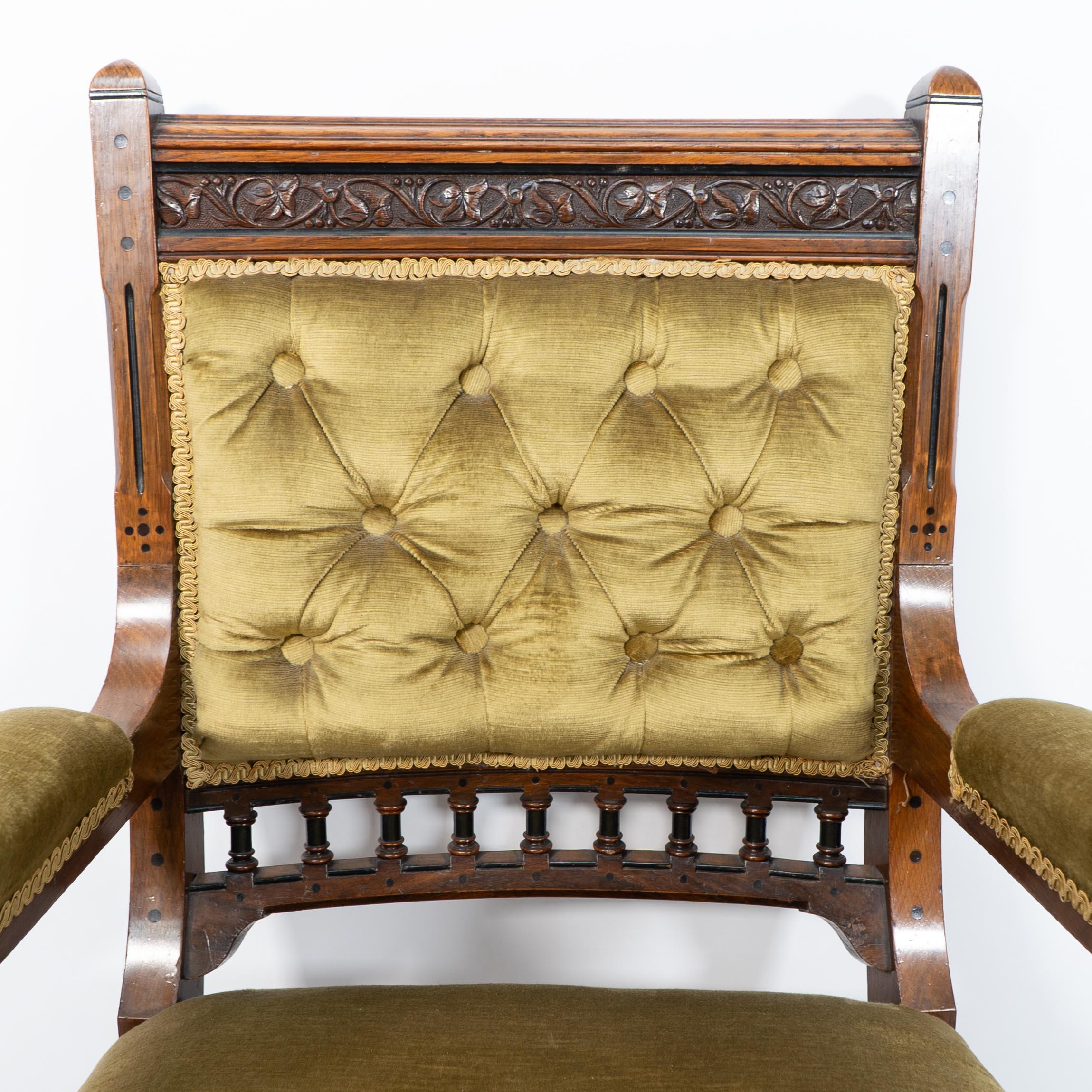 Oak Charles Bevan attr. A set of five Gothic Revival oak dining chairs & an armchair For Sale