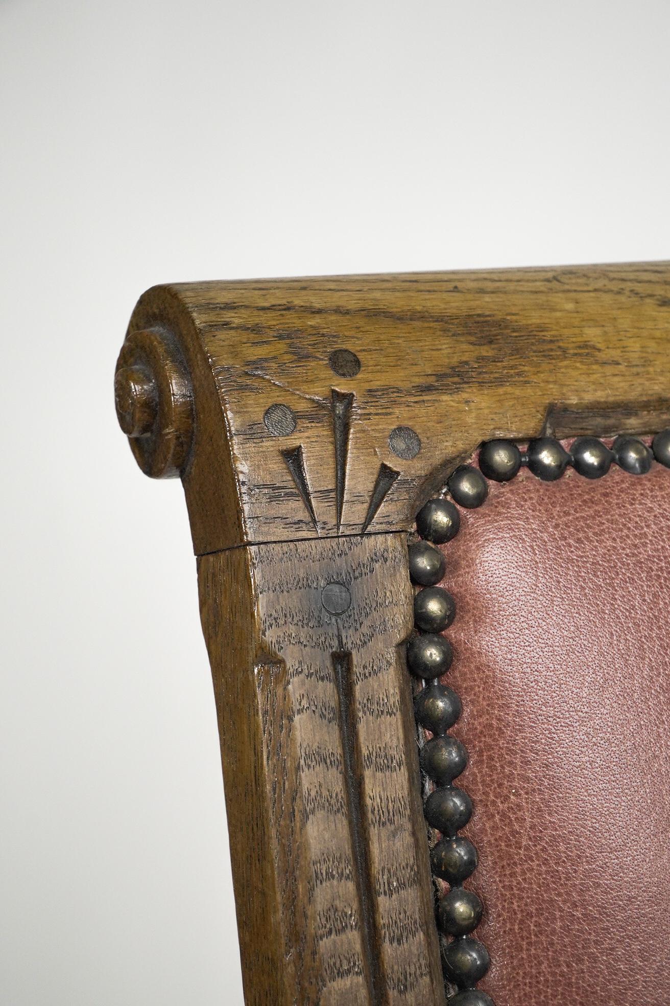 Oak Charles Bevan attributed. A Gothic Revival side chair with scroll carvings For Sale