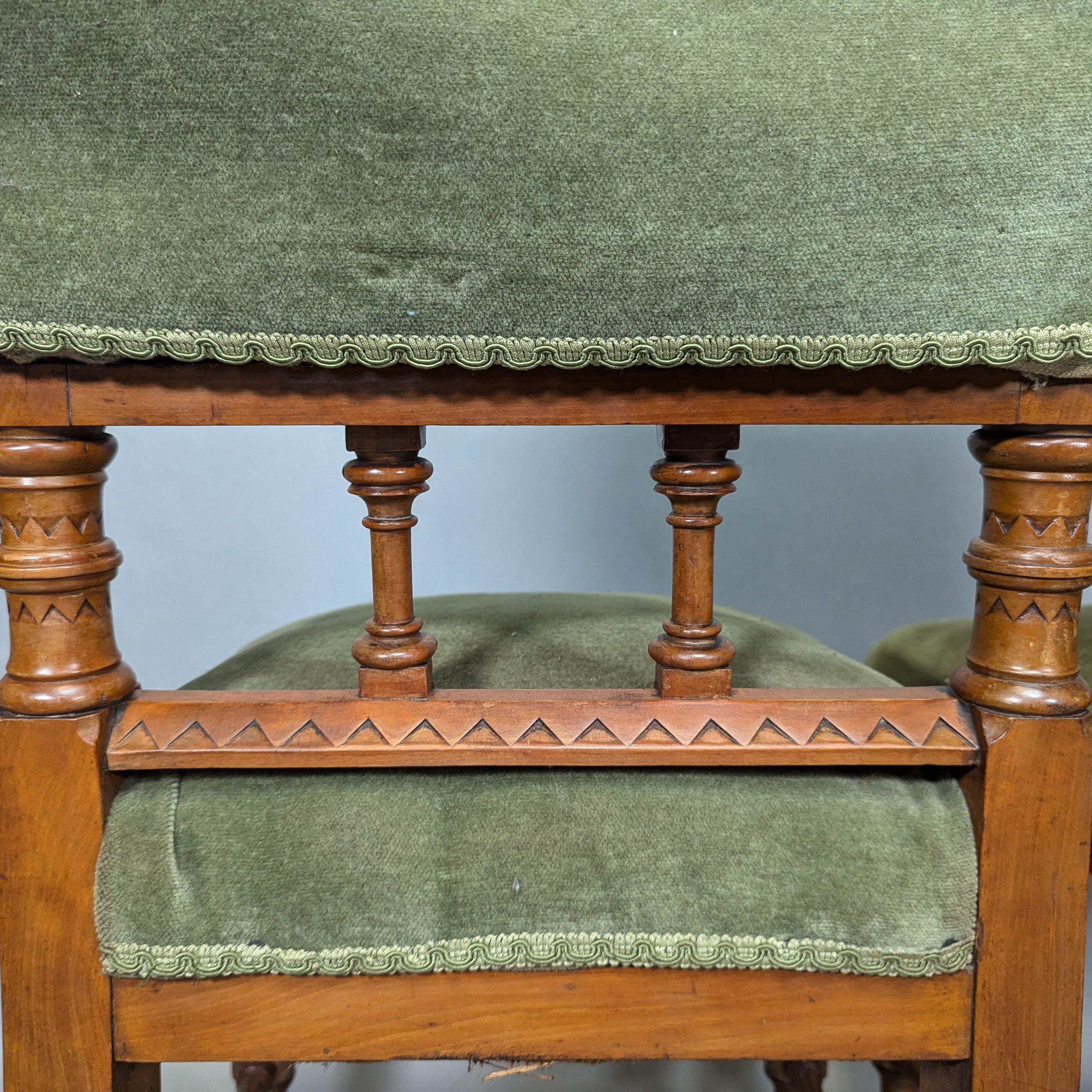 Charles Bevan attributed. A pair of Gothic Revival Oak desk or side chairs For Sale 4