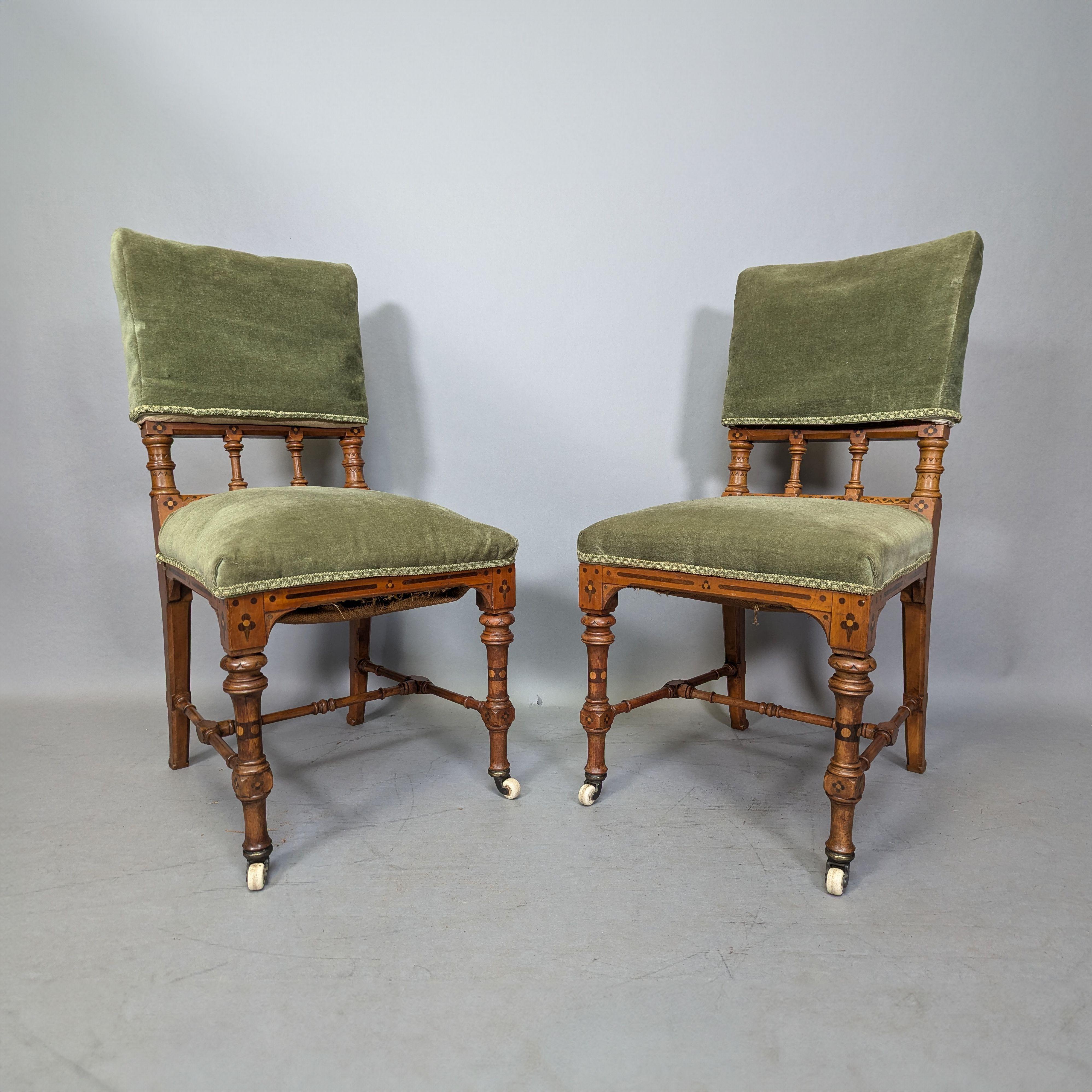 British Charles Bevan attributed. A pair of Gothic Revival Oak desk or side chairs For Sale