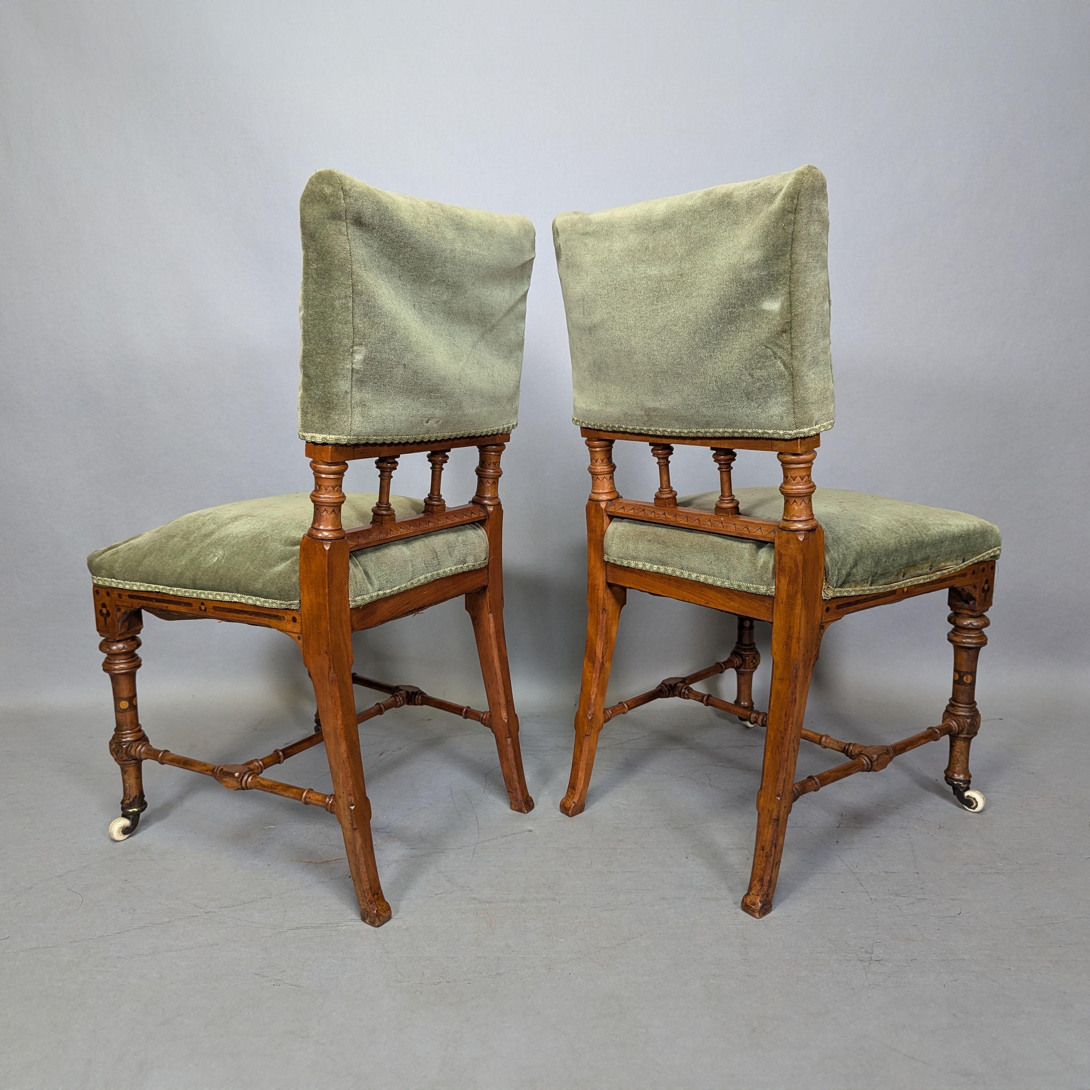 Late 19th Century Charles Bevan attributed. A pair of Gothic Revival Oak desk or side chairs For Sale