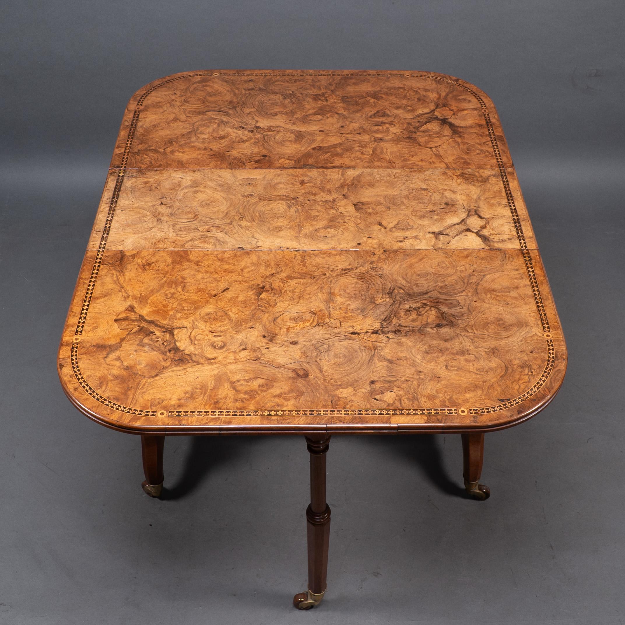 Charles Bevan for Marsh & Jones. A Gothic Revival burr walnut Sutherland table For Sale 4