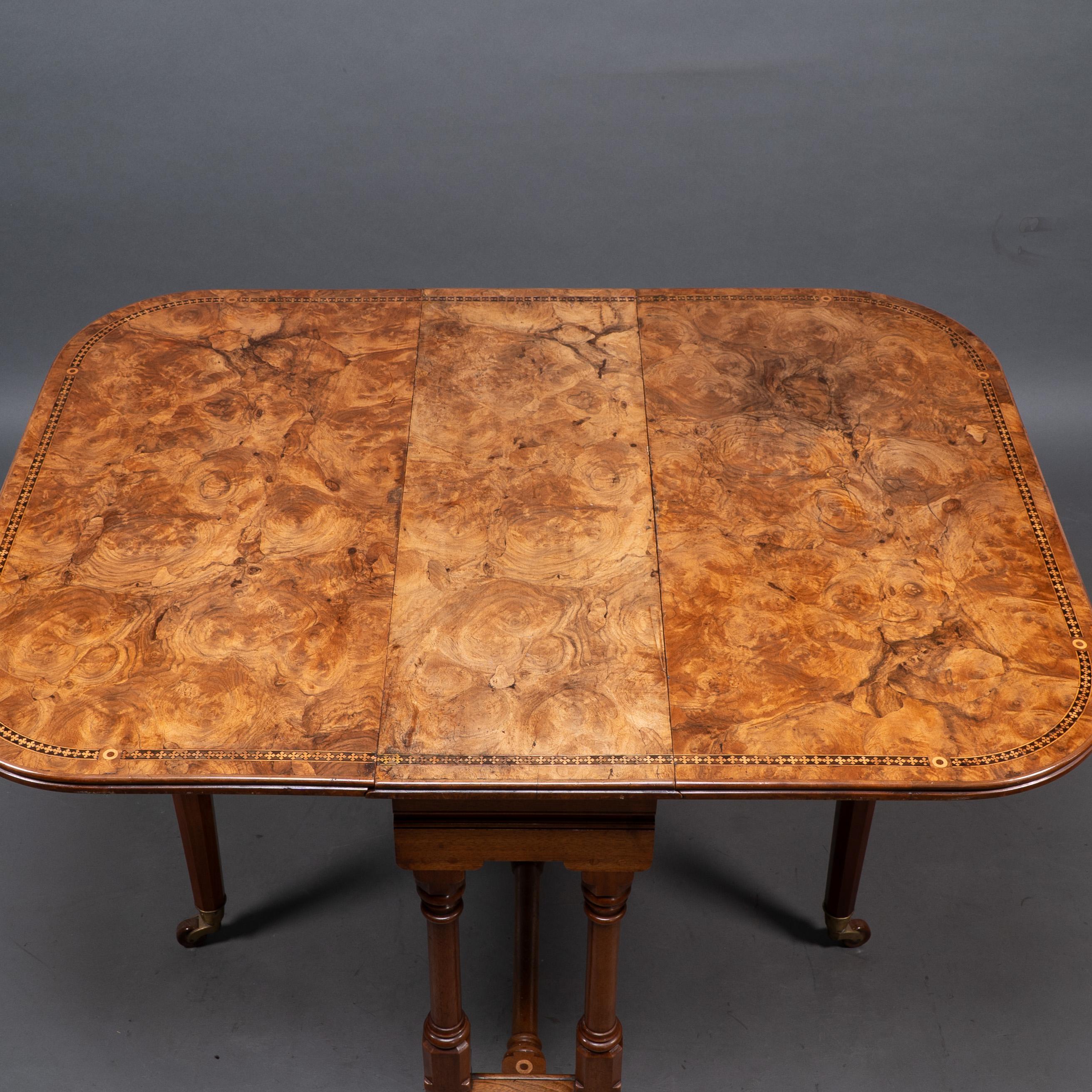 Charles Bevan for Marsh & Jones. A Gothic Revival burr walnut Sutherland table For Sale 5