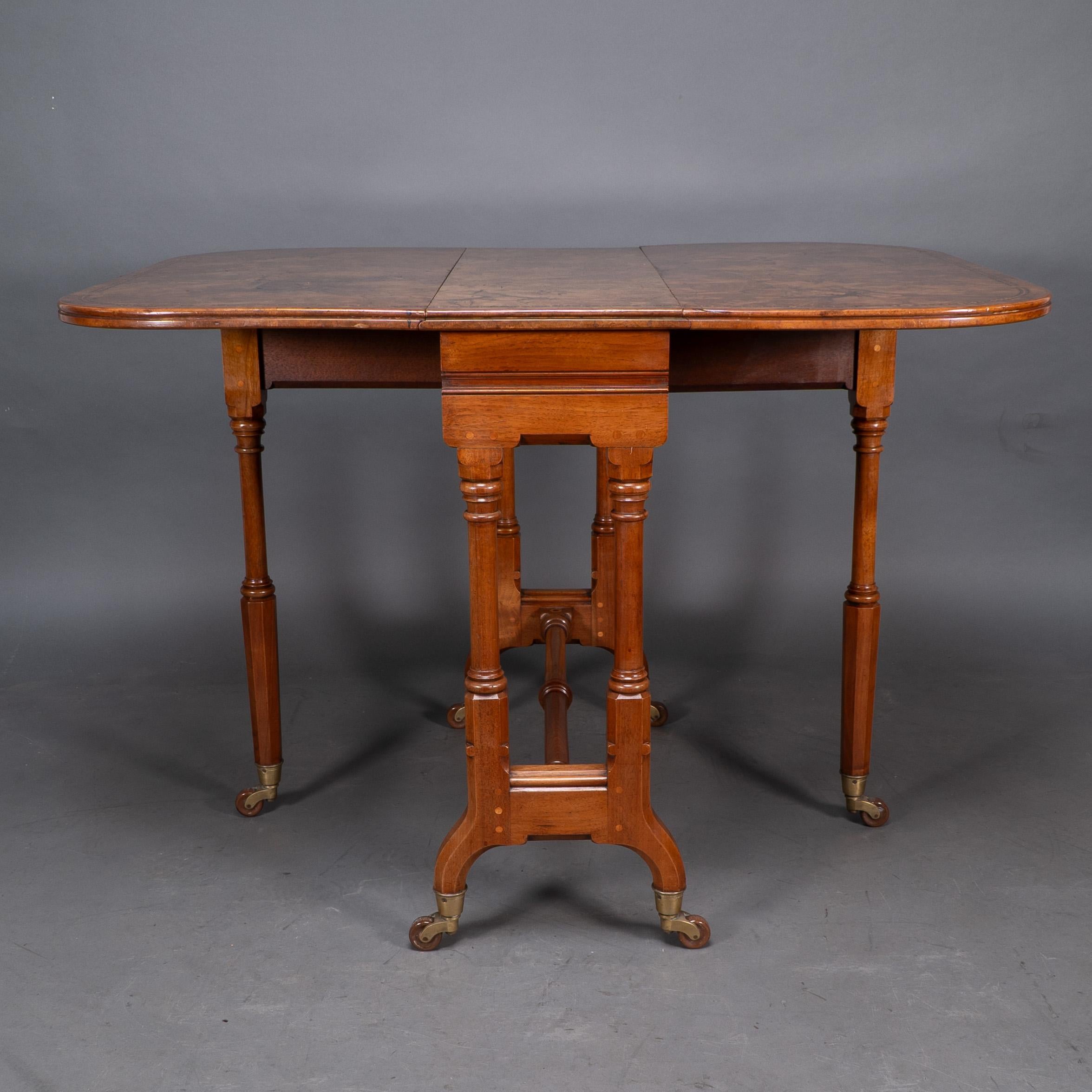 Charles Bevan for Marsh & Jones. A Gothic Revival burr walnut Sutherland table For Sale 2