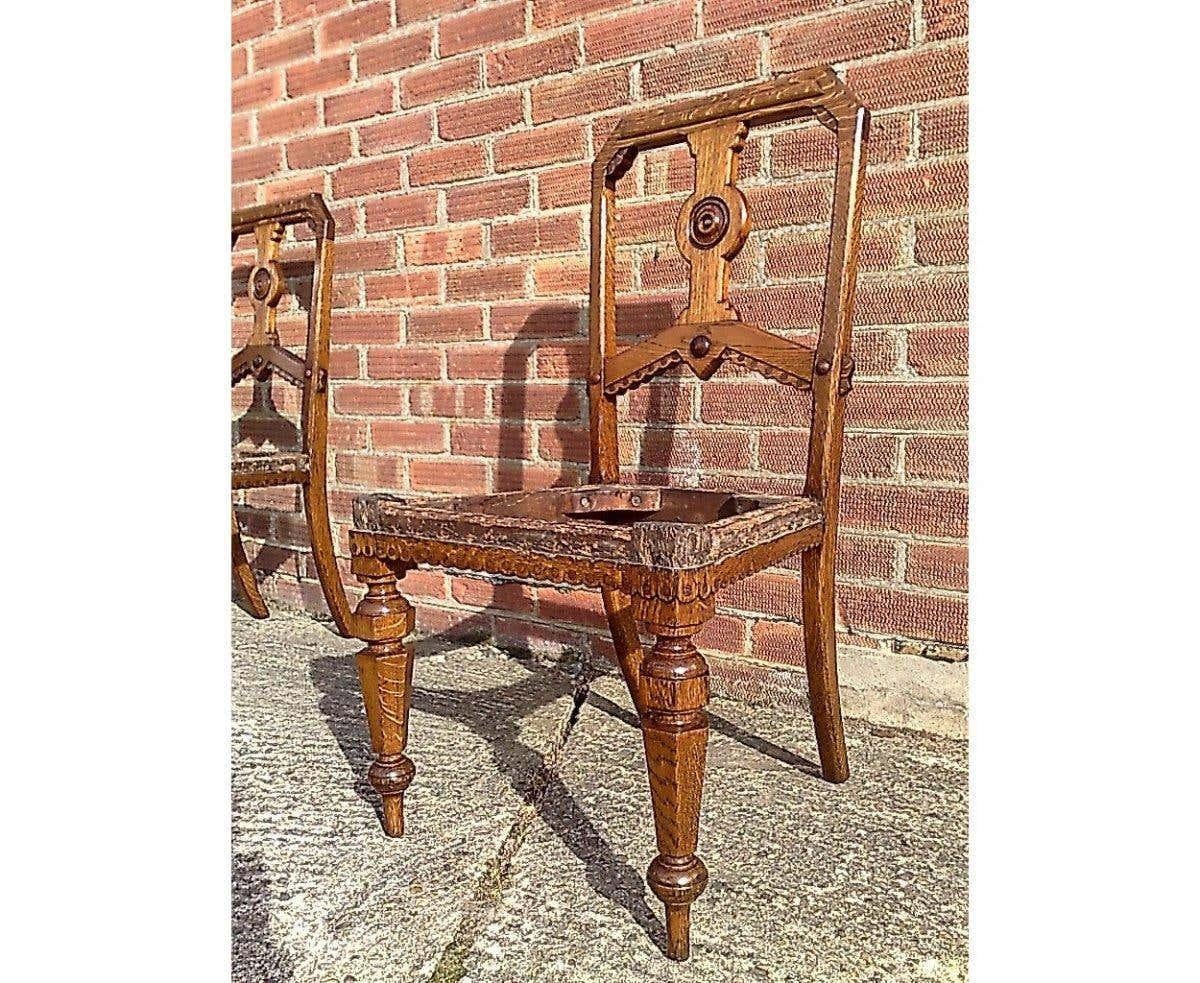 Inlay Charles Bevan, Gillows Attr. a Set of Six Aesthetic Movement Oak Dining Chairs For Sale