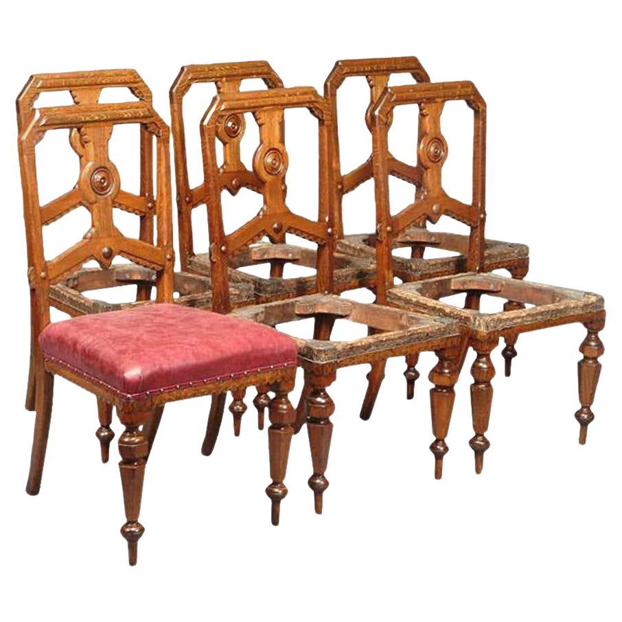 Charles Bevan, Gillows Attr. a Set of Six Aesthetic Movement Oak Dining Chairs For Sale