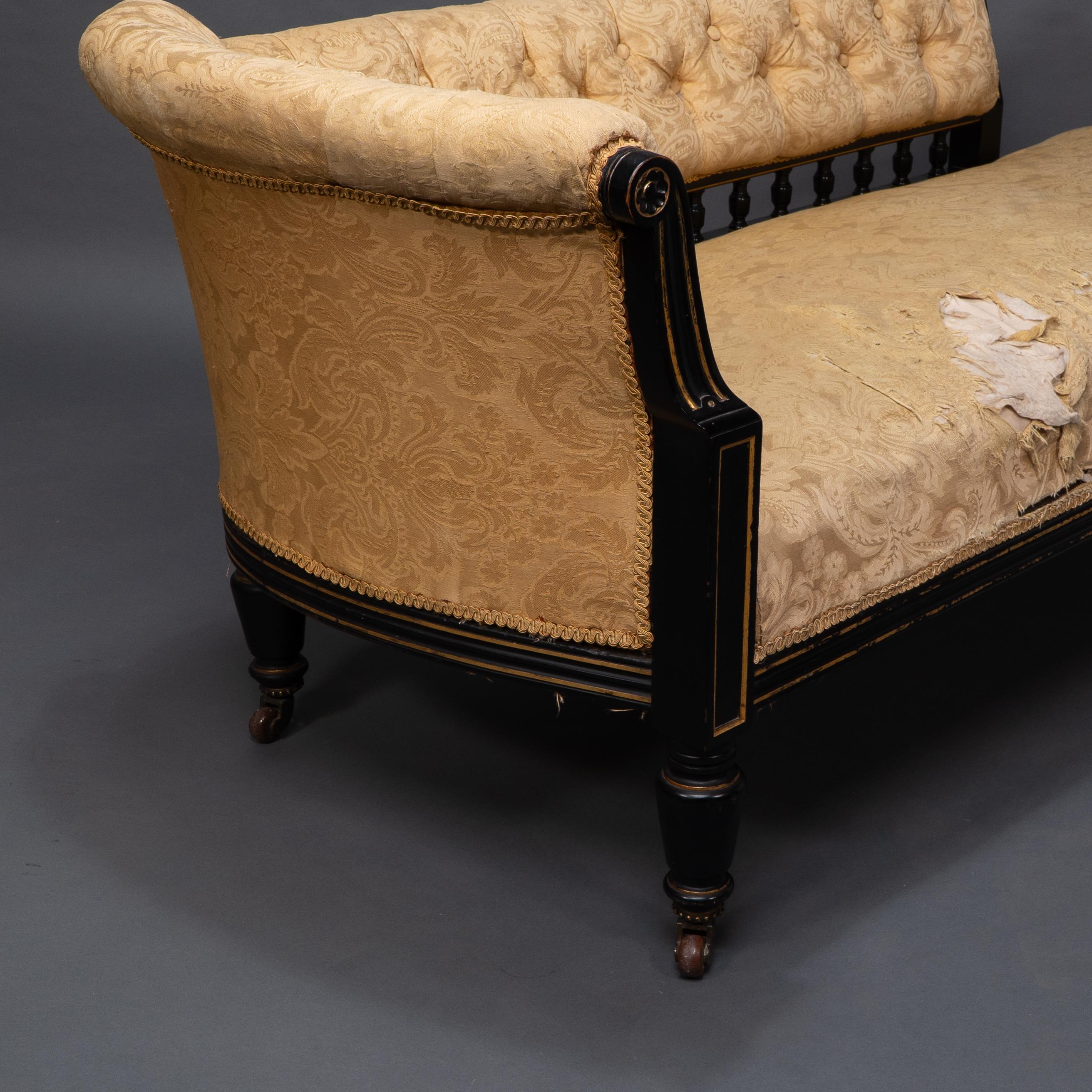 Charles Bevan. Marsh & Jones. Aesthetic Movement button back chaise lounge For Sale 2
