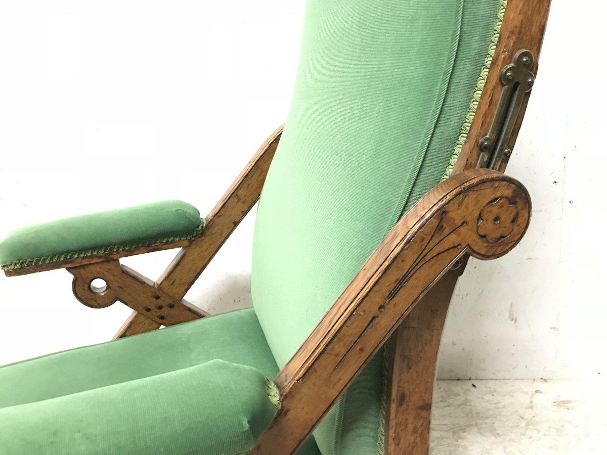 Charles Bevan Marsh Jones & Cribb, Gothic Revival New Registered Reclining Chair In Good Condition For Sale In London, GB