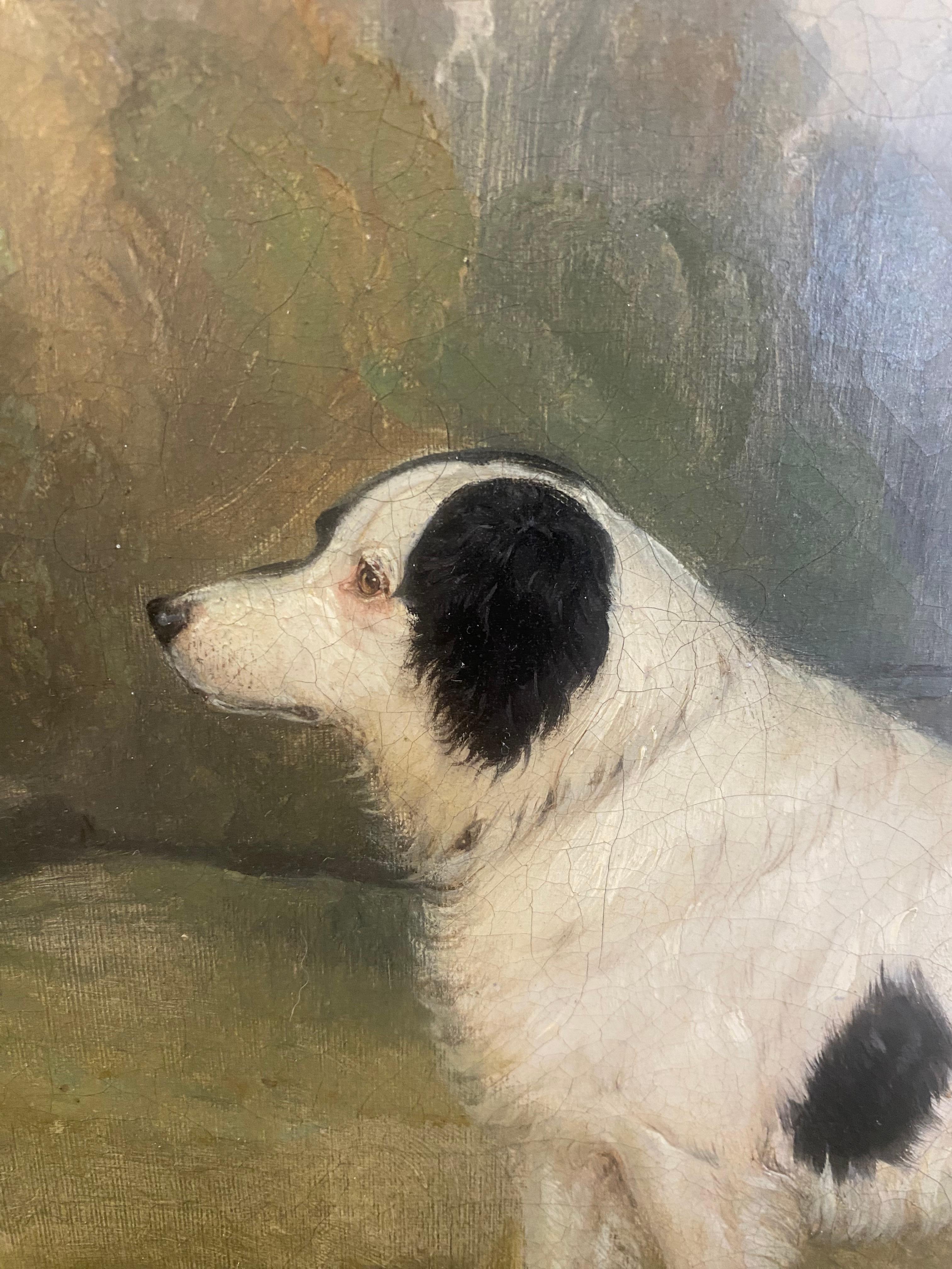 Porträt eines Spanielhundes aus dem 19. Jahrhundert in einer Landschaft, ein Landhaus jenseits des (Englische Schule), Painting, von Charles Bilger Spalding
