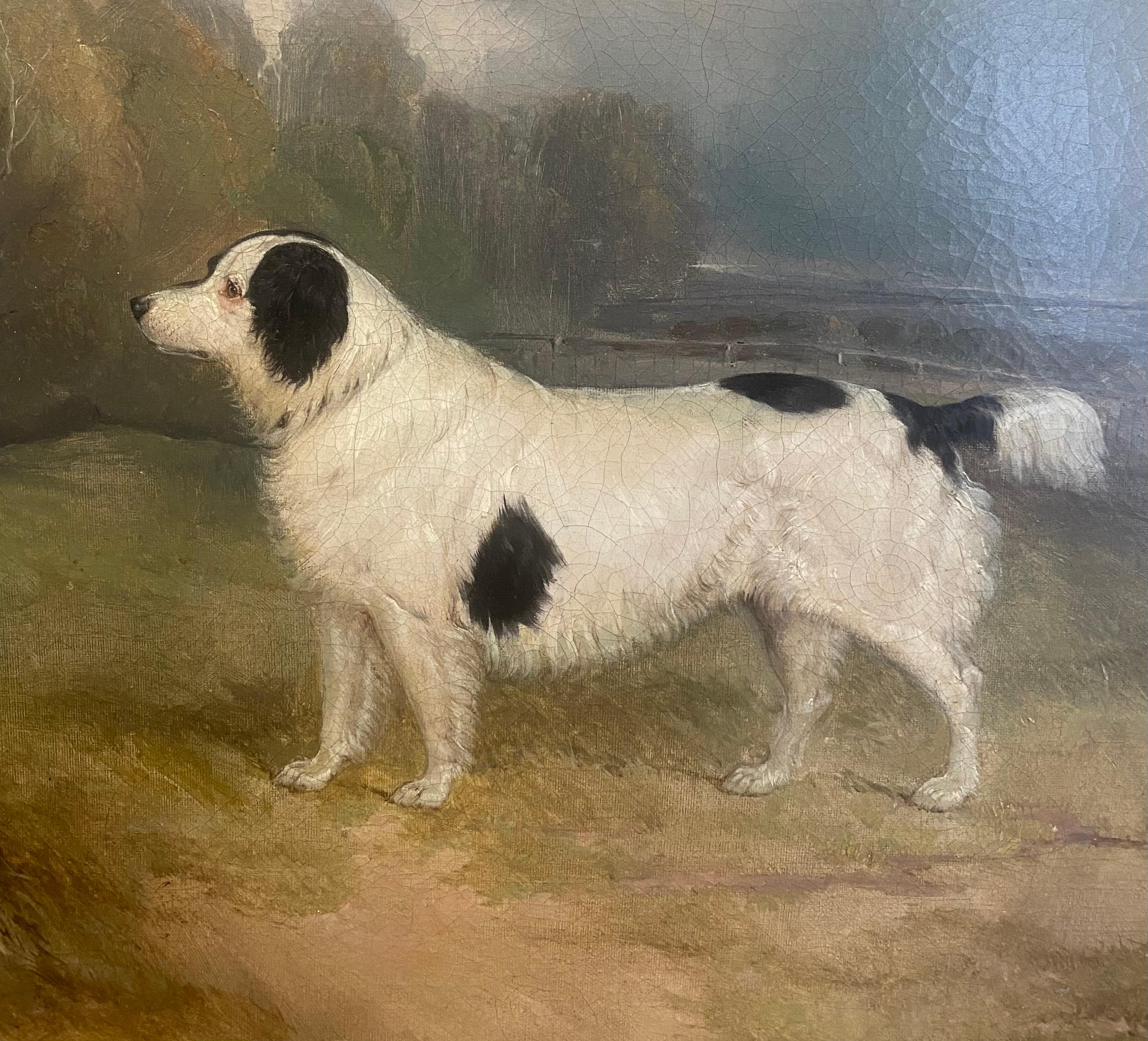 Portrait du 19e siècle d'un chien épagneul dans un paysage, une maison de campagne à l'arrière-plan en vente 1