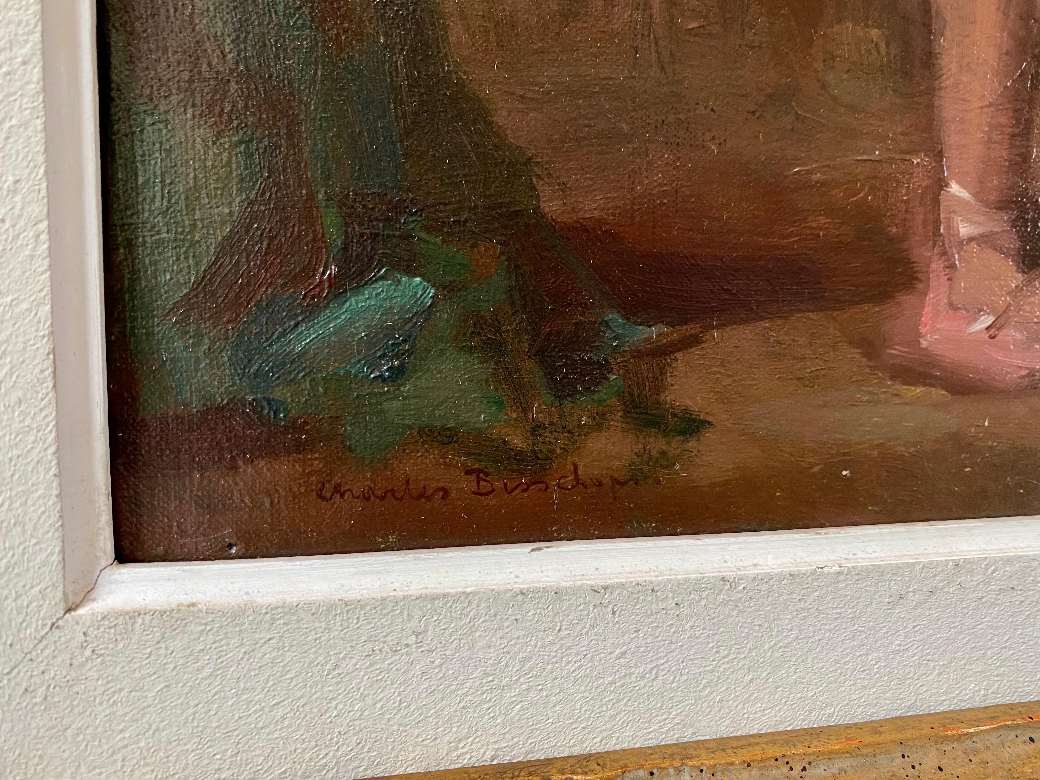 L'atelier - Huile impressionniste - Portrait d'un artiste de ballerine - vers 1950 1