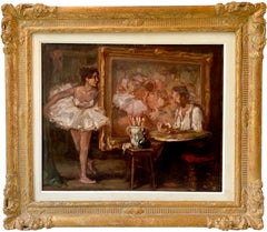  L'atelier - Impressionist oil - Ballerina Artist Portrait Dance - Ca. 1950 s
