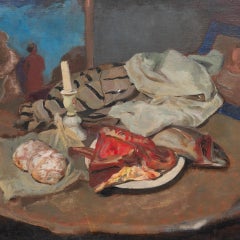Charles Blanc: „Stillleben mit Wunsch“, großes Ölgemälde auf Leinwand in einem Holzrahmen, um 1950