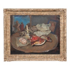 Charles Blanc: „Stillleben mit Wunsch“, großes Ölgemälde auf Leinwand in einem Holzrahmen, um 1950