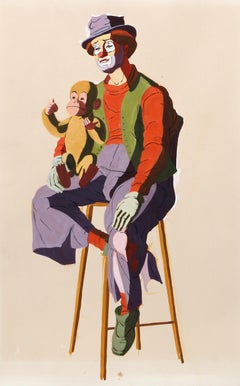 Clown with Monkey, Modern Acrylic Painting by Charles Blaze Vukovich