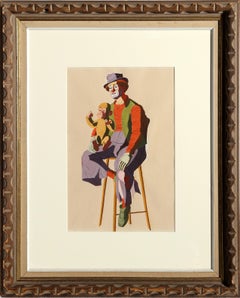 Clown with Monkey, Modern Acrylic Painting by Charles Blaze Vukovich