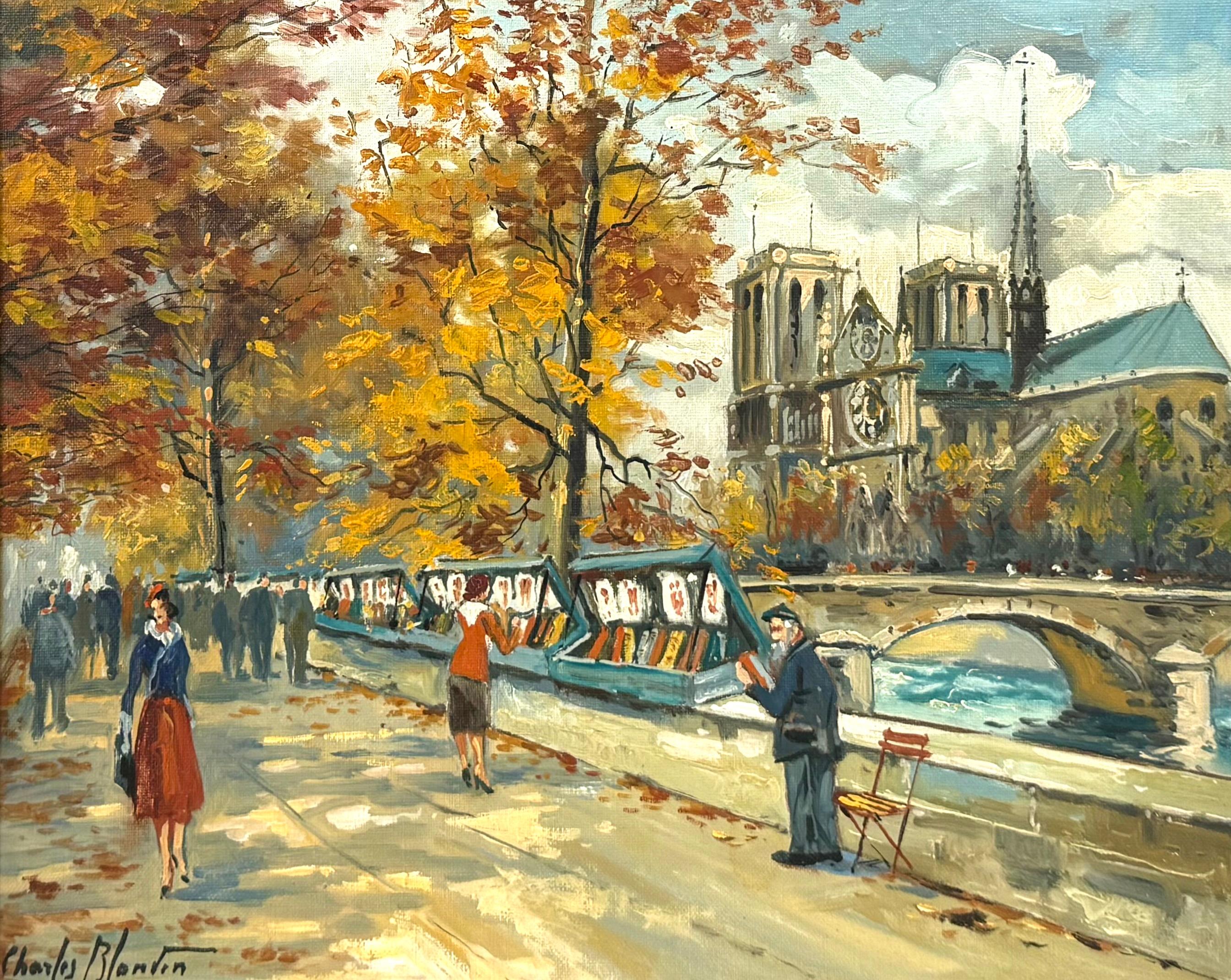 Landscape Painting Charles Blondin - "Sellers, Notre Dame Paris"