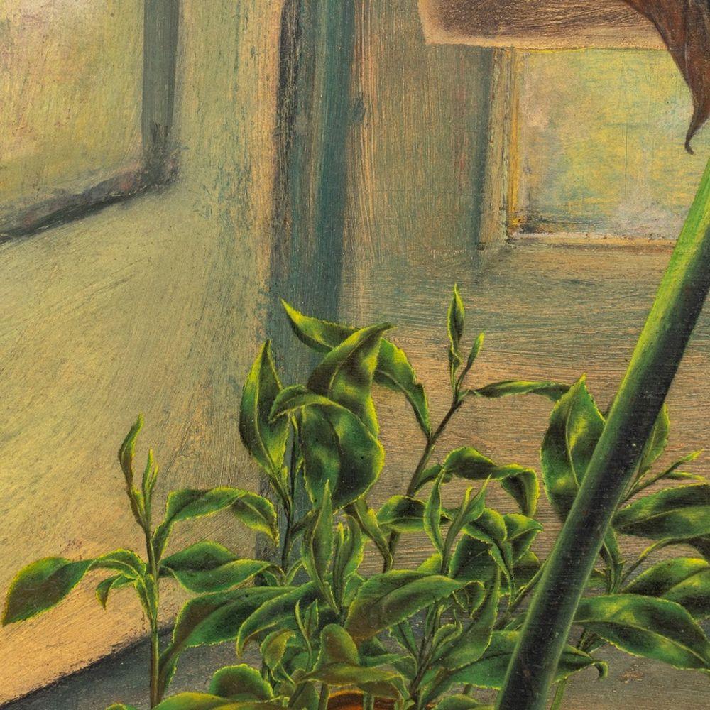 Windowsill Garden - Brown Interior Painting by Charles Blum